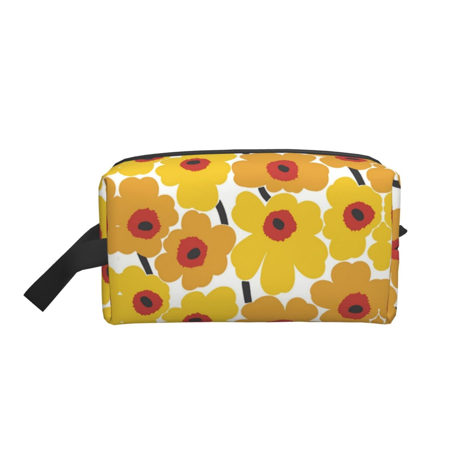 Women's Large Floral Makeup Bag - Travel Cosmetic Pouch with Zipper for Purse, Toiletry & Organizer | Perfect for Travel, Gym & Daily Essentials Storage (Yellow Floral Pattern)