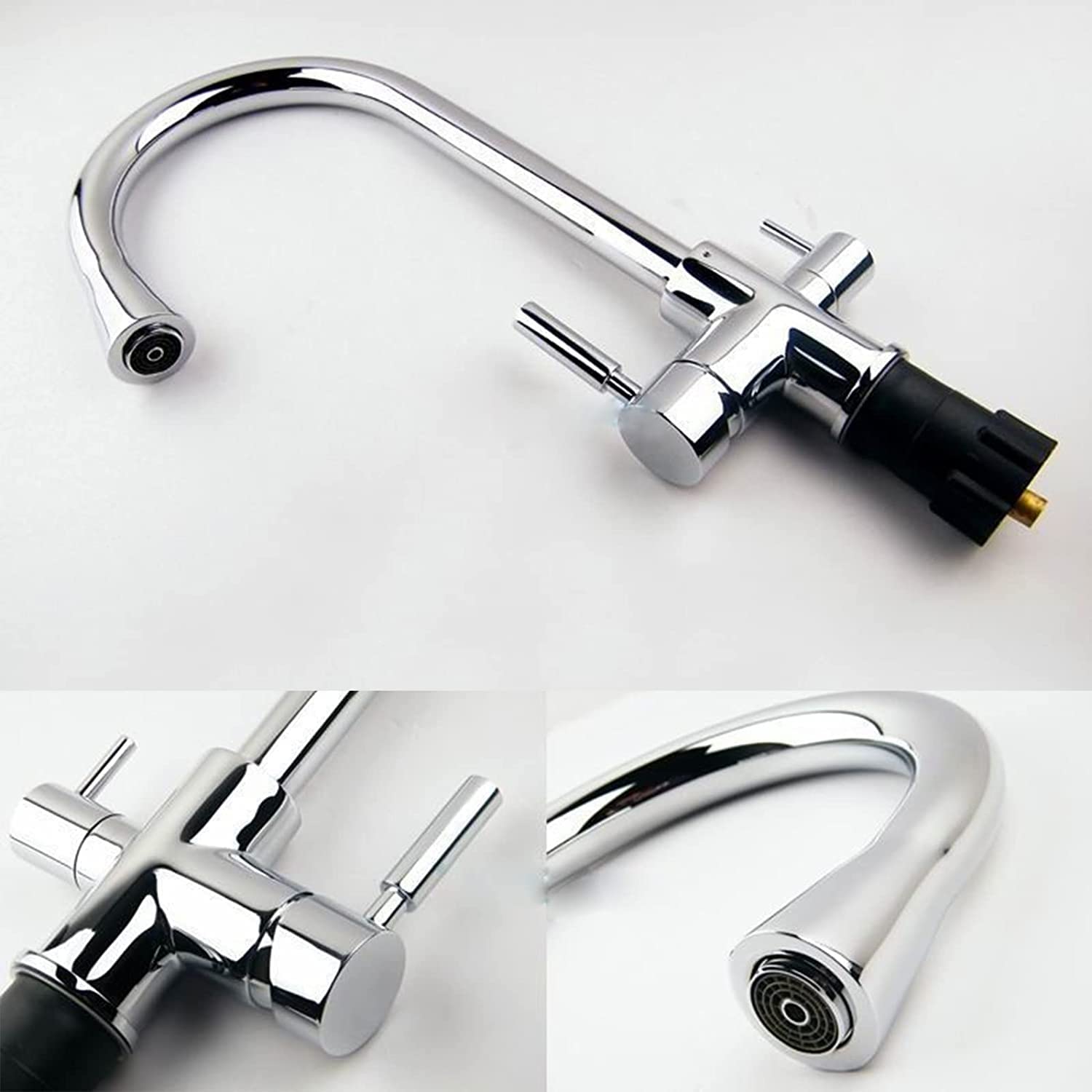 High Arc 1-Hole Kitchen Sink Faucet with 2 Handles - Cold & Hot Water Mixer Tap with Brass Aerator - Perfect for Modern Kitchens, Restaurants & Home Renovations