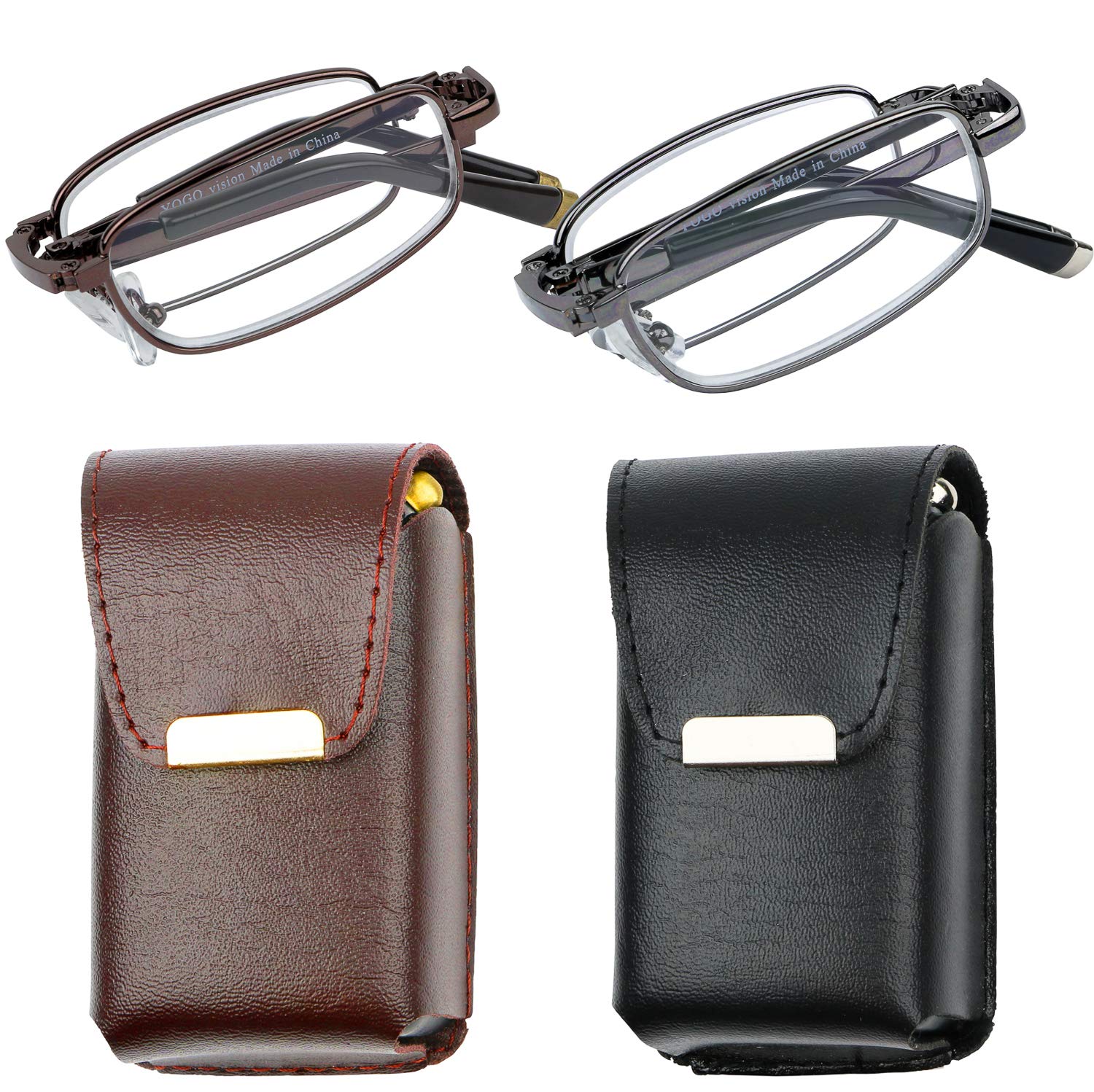 Stylish Folding Reading Glasses with Leather Case - 2 Pack Unisex Readers for Men & Women | Perfect for Office, Travel & Daily Use