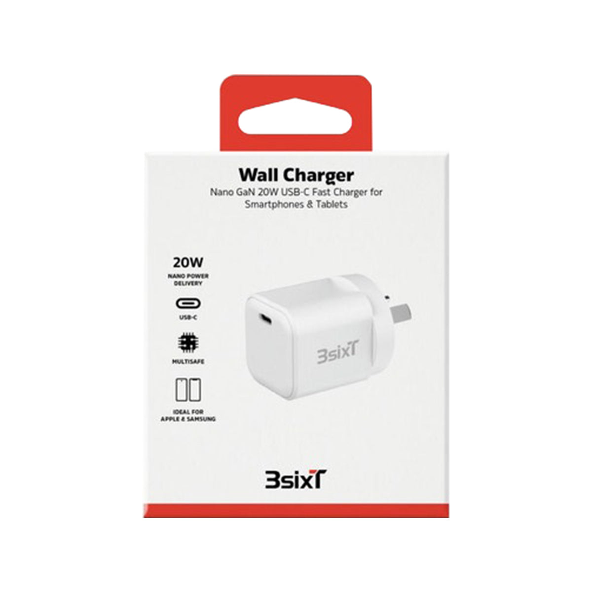 3sixT GaN 20W USB C Wall Charger with Power Delivery (PD) - Fast Charging Adapter for iPhone 15/14/13/12, Samsung Galaxy, iPad - Compact & Portable for Home, Office, Travel