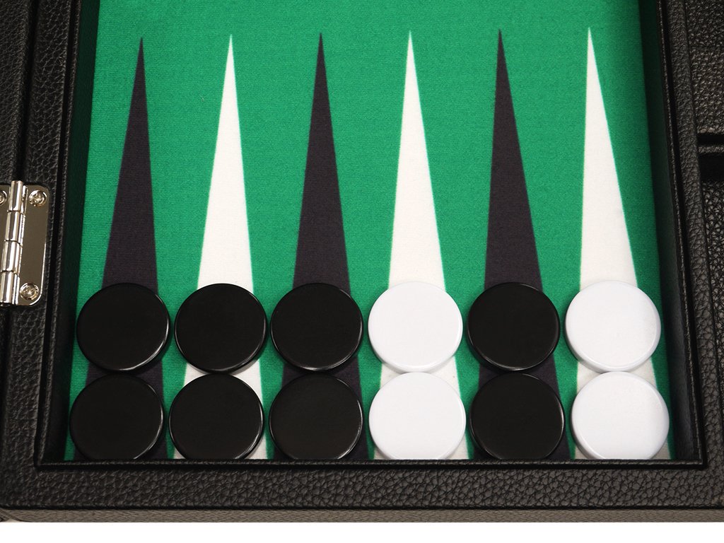 13-Inch Premium Backgammon Set - Compact Travel Size with Black Board & Green Playing Surface - Classic Black and White Points - Perfect for Travel, Parties & Family Game Nights