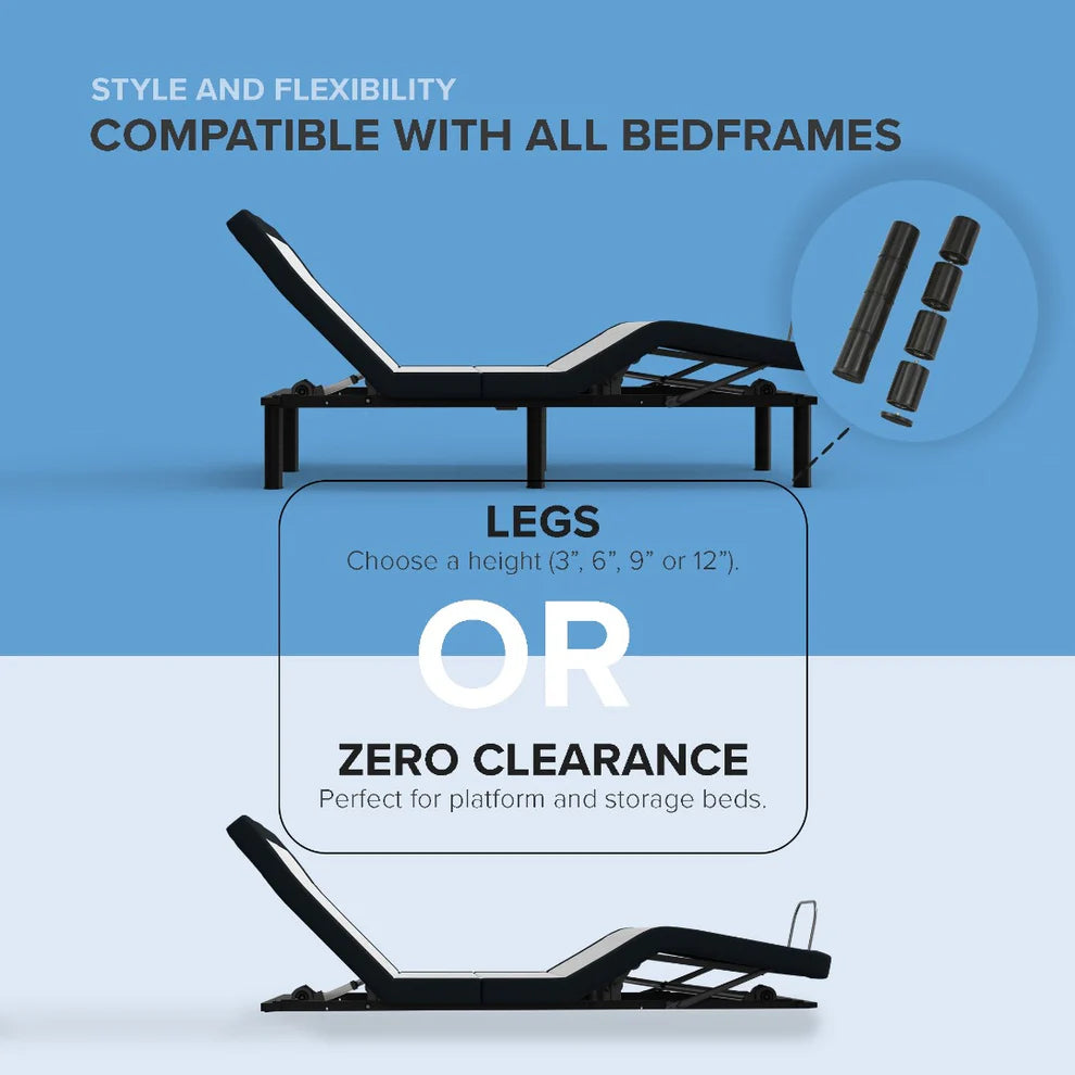 ZZZEN E4 Split Top Flex Head Adjustable Bed Frame with Massage, Zero Clearance Design, Nightlight & USB Ports - Perfect for Back Pain Relief, Couples & Home Theater Comfort