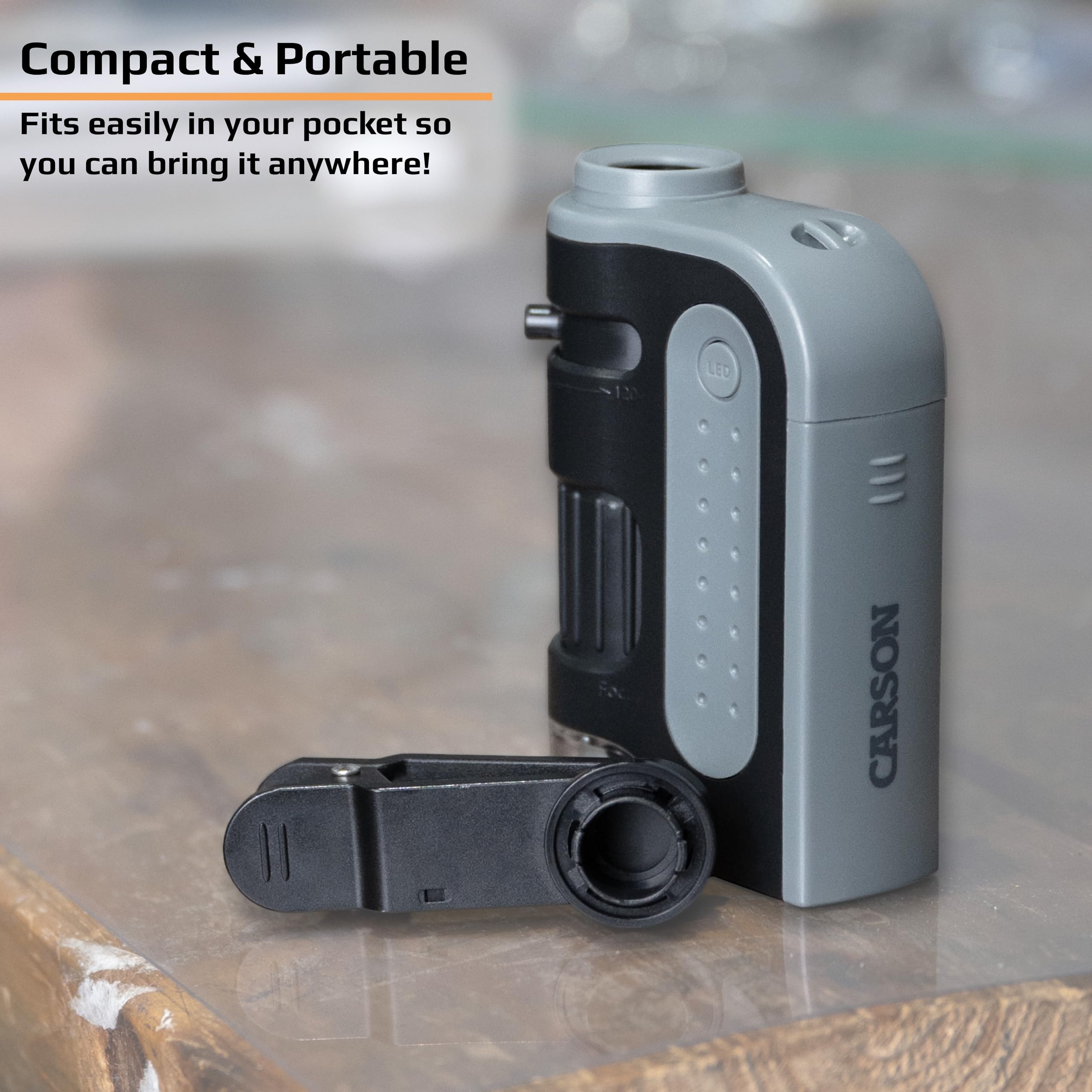 Carson MicroBrite PRO 60-120x LED Pocket Microscope with Smartphone Adapter - Portable Magnifier for Coin Collecting, Jewelry Inspection & Science Education