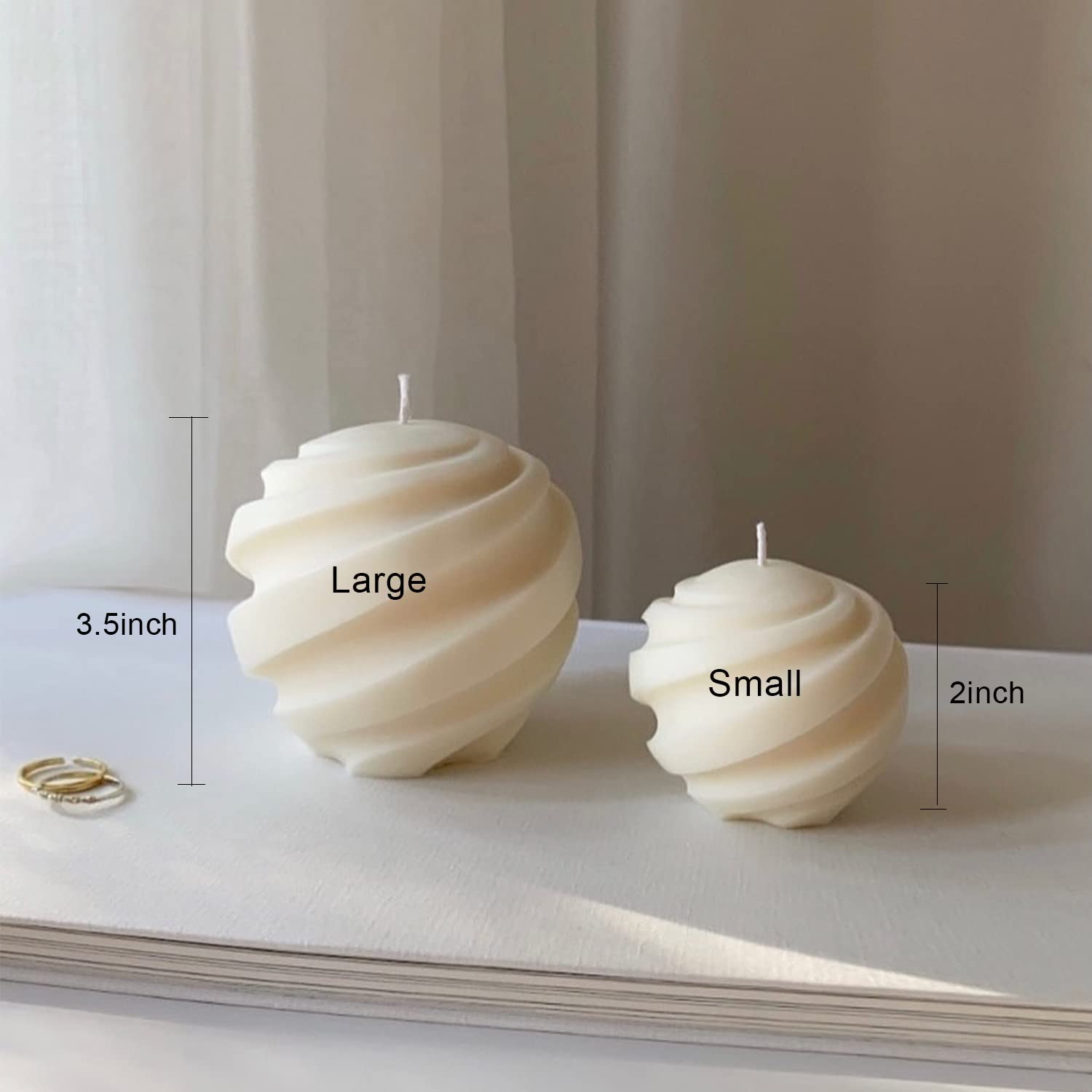 3.5 Inch Spiral Ball Scented Soy Wax Candles - Set of 3 White Wooden Aesthetic Cylinder Candles for Home Decor, Office, Floating Shelves | Pastel Danish Style Room Decorations, Relaxing Ambiance Gift Idea