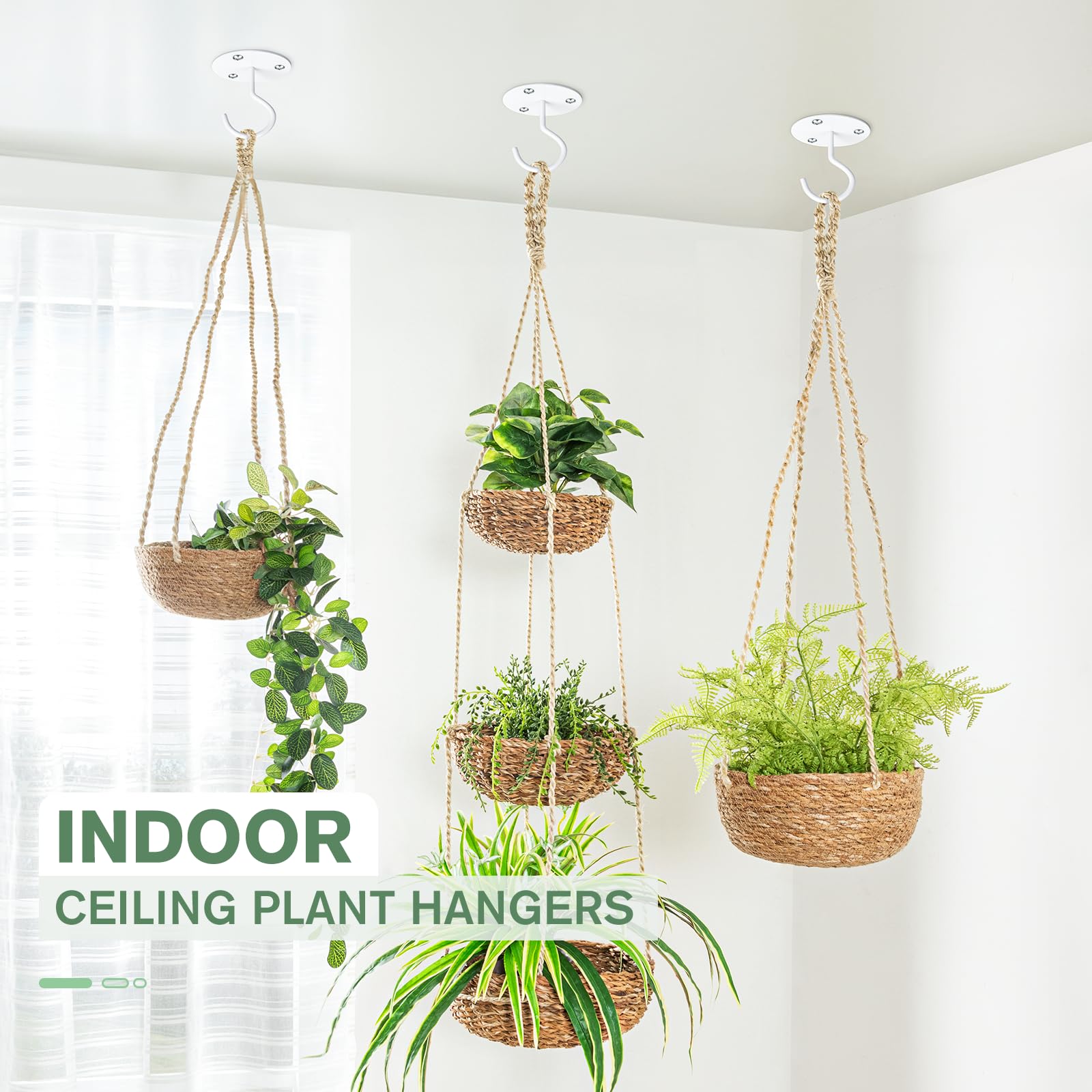 RELBRO Heavy Duty White Metal Ceiling Hooks - 2 Pack for Hanging Plants, Baskets, Bird Feeders & Wind Chimes | Indoor/Outdoor Wall Mount Plant Hangers for Home & Garden Decor