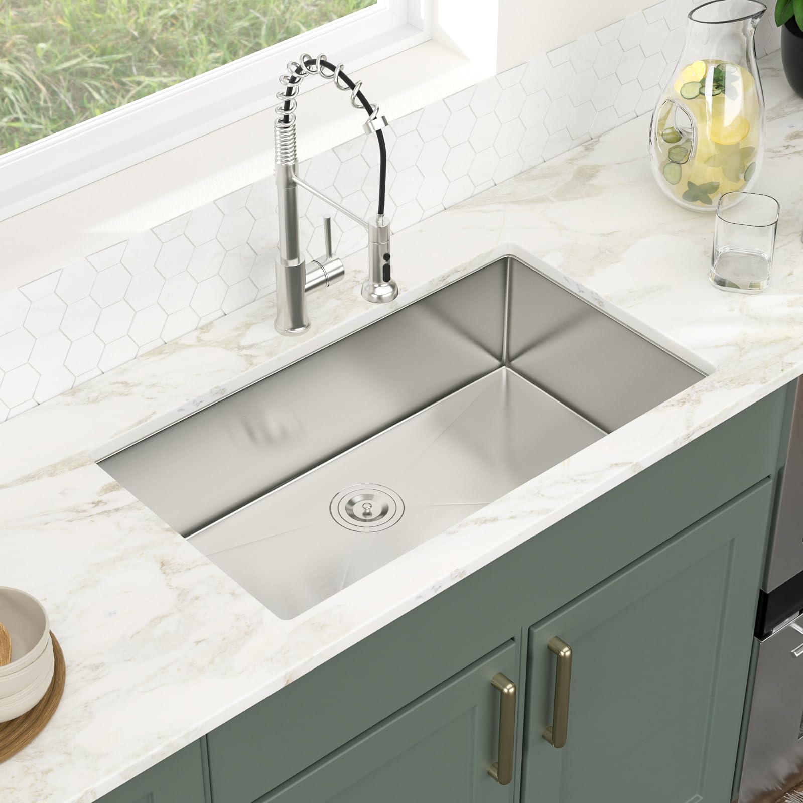 Logmey 32x19 Inch Undermount Kitchen Sink - 16 Gauge Stainless Steel Single Bowl, 9 Inch Deep (32x19x9 Inches) | Durable & Stylish for Modern Kitchens, Perfect for Food Prep & Dishwashing