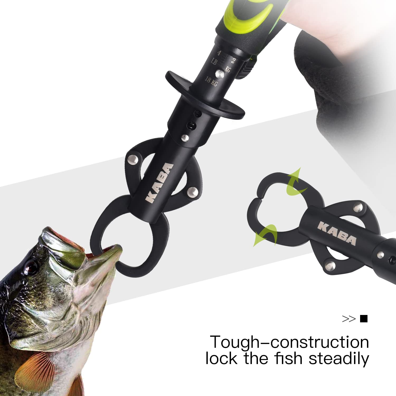**Kaba Fish Lip Gripper with Scale - 40lb Stainless Steel Fishing Gripper, Professional Lip Grabber Tool for Fish Control - Perfect for Catch & Release, Kayak Fishing, and Boat Angling**