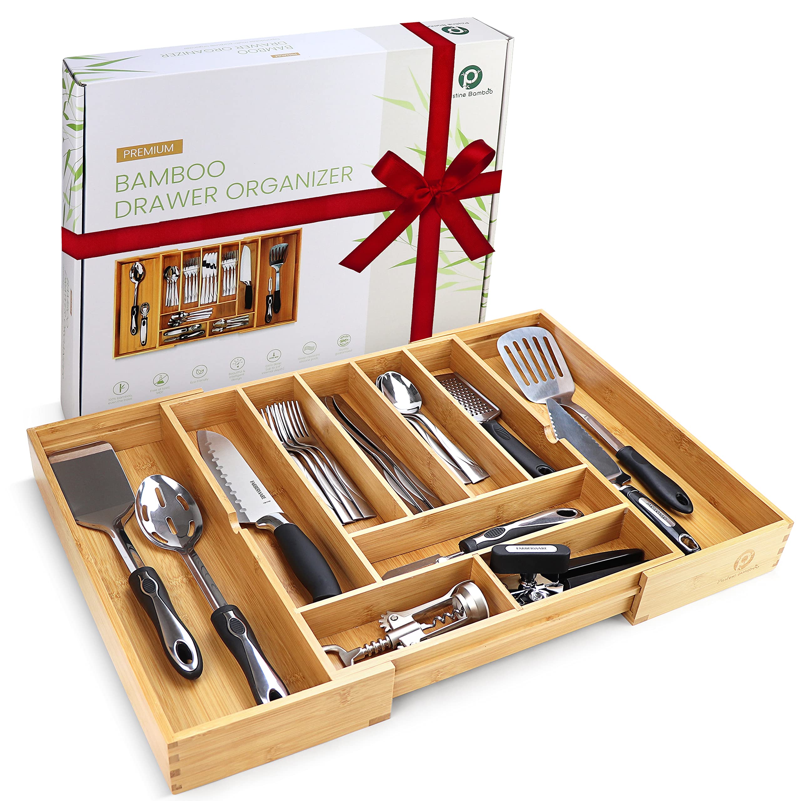 Expandable Silverware Organizer - Adjustable Kitchen Drawer Tray for Utensils & Cutlery (10 Compartments, Extends to 22 Inches) - Perfect for Organizing Spoons, Forks, Knives in Kitchen Drawers