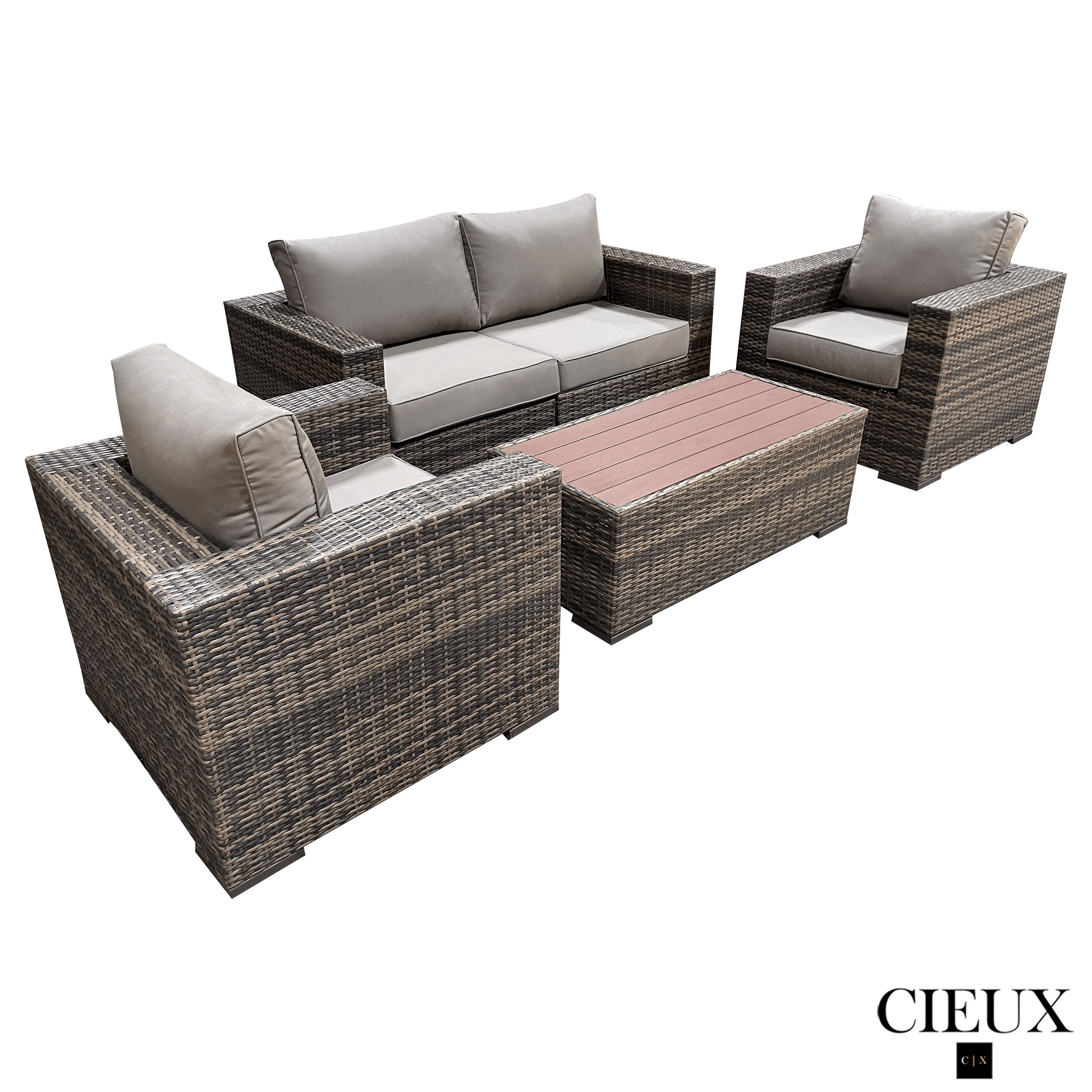 Valence Outdoor Patio Wicker Loveseat Conversation Set - Brown Rattan Sofa with Sunbrella Taupe Cushions for Garden, Poolside & Backyard Relaxation