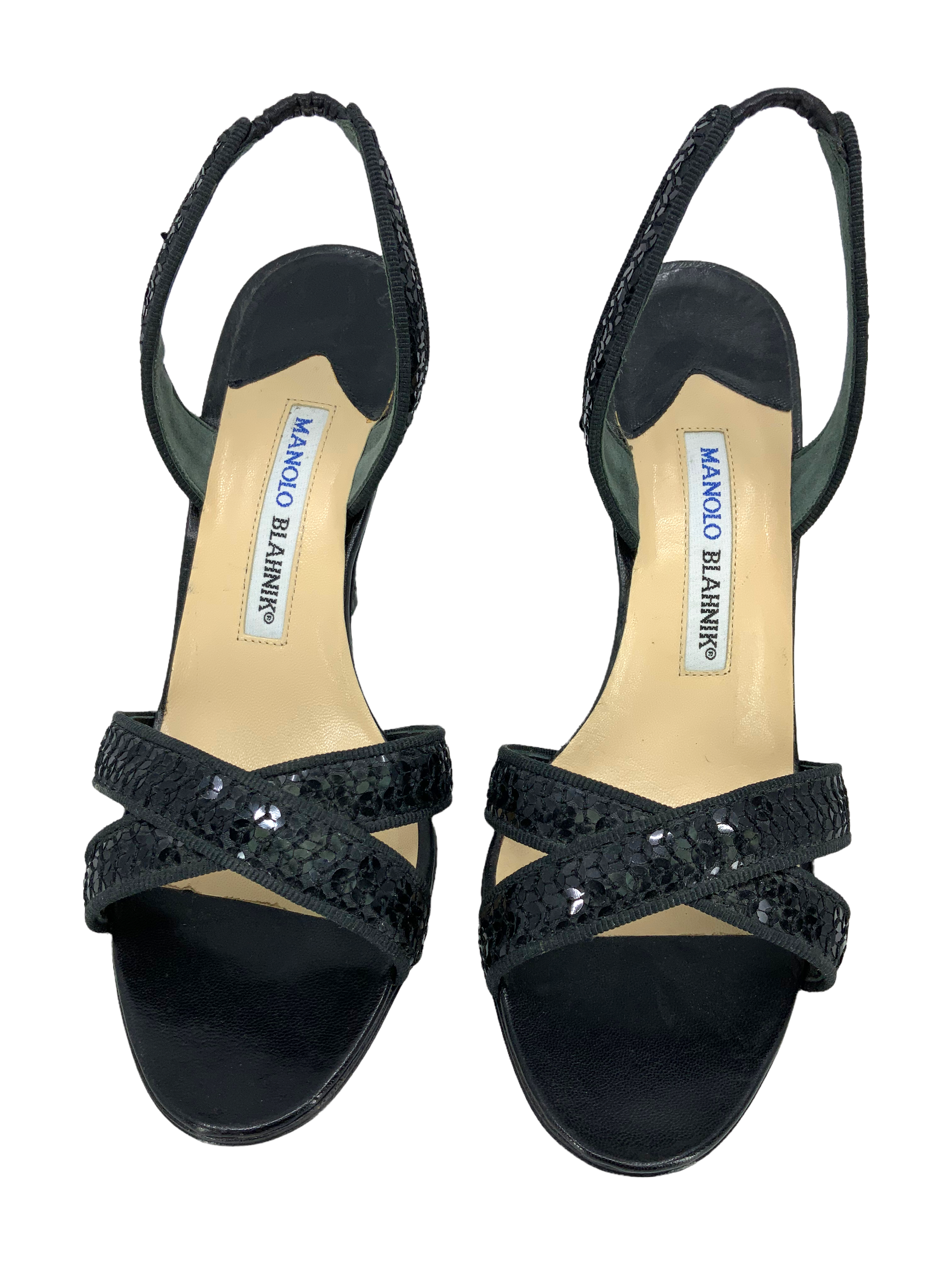 Manolo Blahnik Sequins Slingback Sandals - Women's Size 7 Heels | Elegant Evening Shoes for Parties, Weddings & Special Occasions