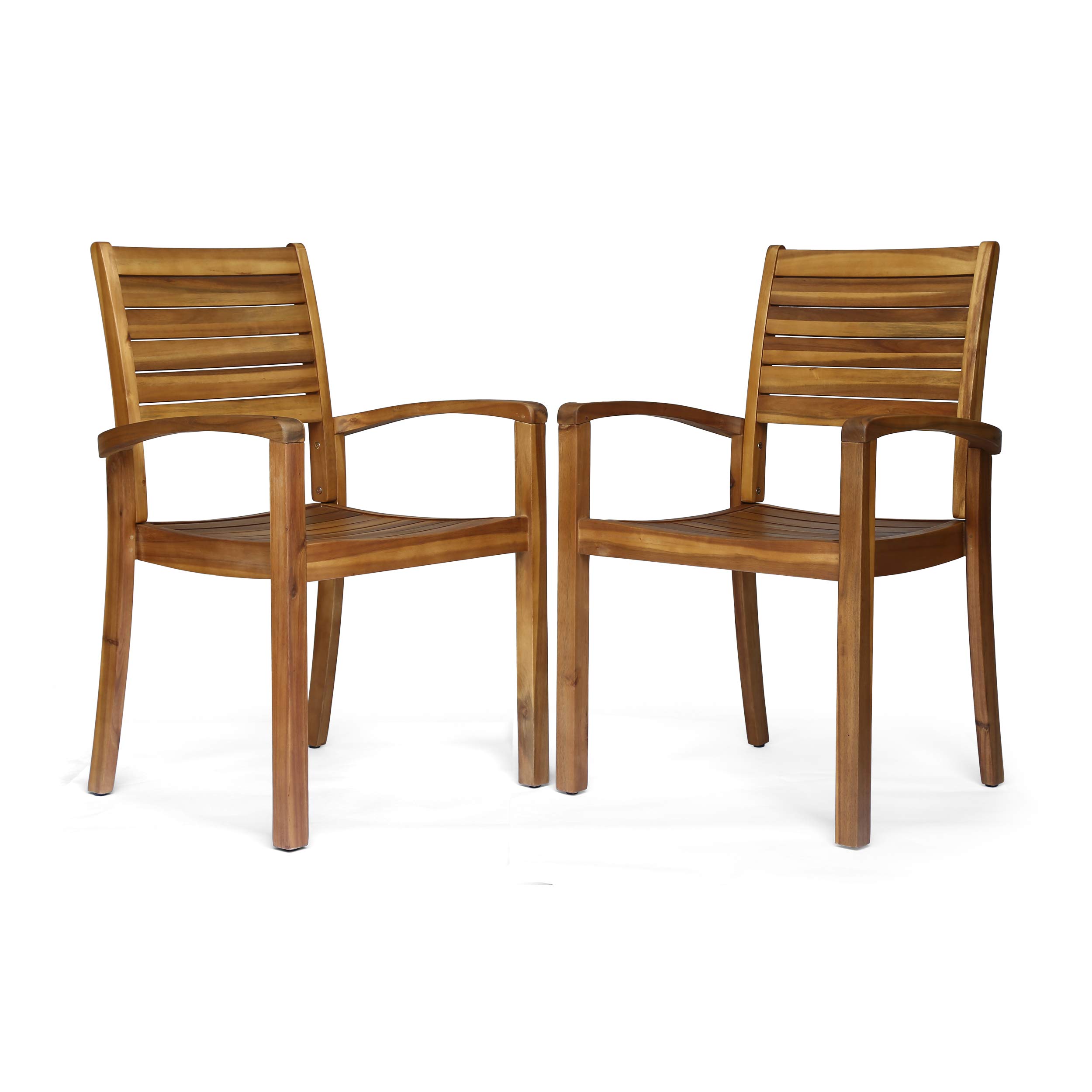 Christopher Knight Home Watts Outdoor Acacia Wood Dining Chairs, Teak Finish (Set of 2) - Patio, Garden, Poolside & Backyard Furniture for Outdoor Entertaining
