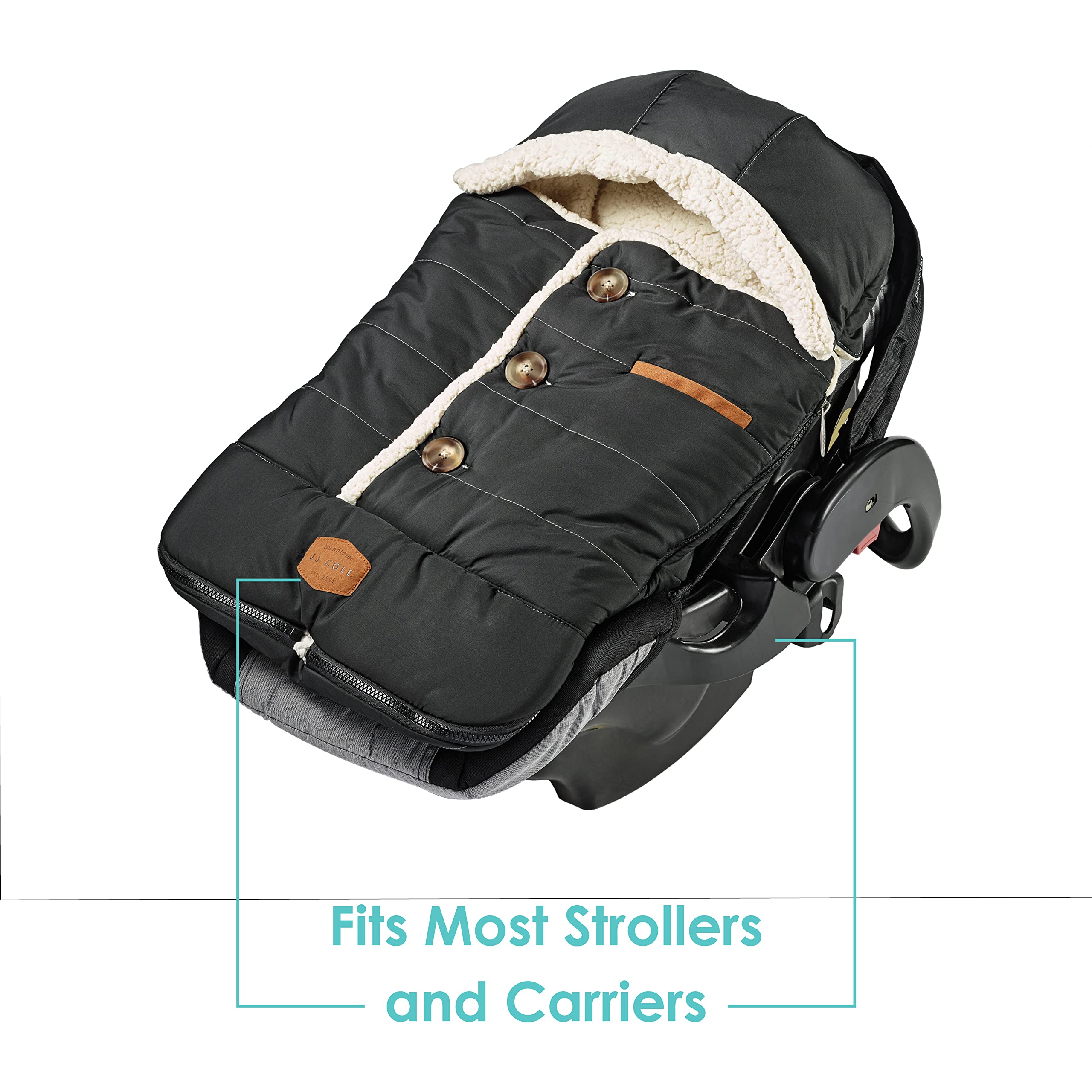 JJ Cole Bundle Me Winter Baby Car Seat Cover & Bunting Bag - Urban Black - Weatherproof Infant Carrier Cover for Cold Weather - Essential Winter Baby Gear for Strollers & Car Seats