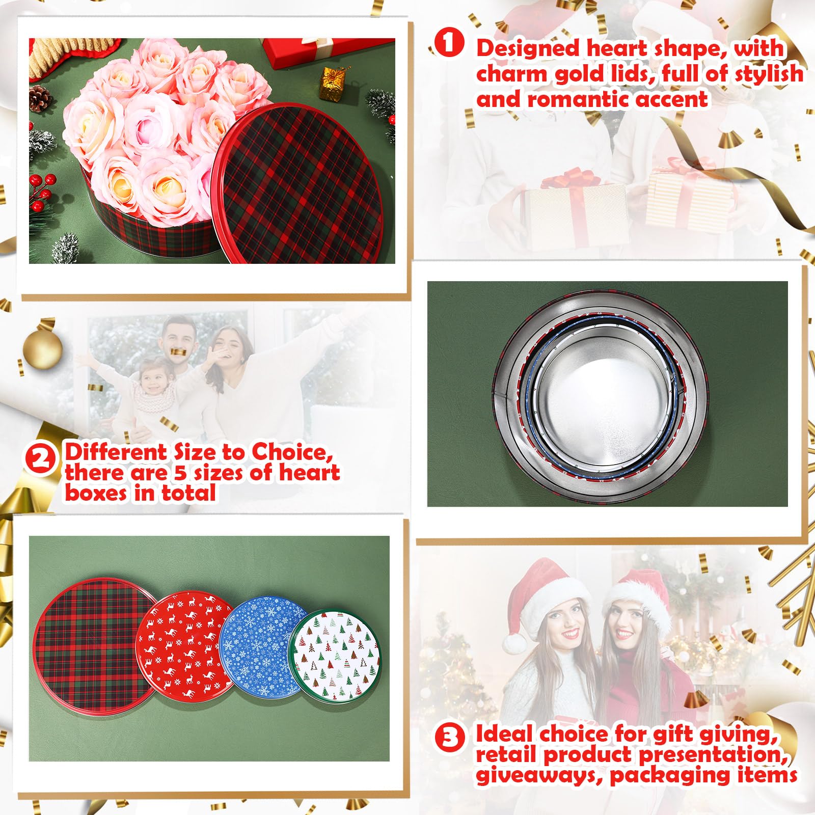 24 Pack Christmas Cookie Tins with Lids - Round Baking & Cake Containers for Holiday Treats | Festive Snowflake, Tree, Plaid & Reindeer Designs | Perfect for Gift Giving, Cookie Exchange & Christmas Party Favors