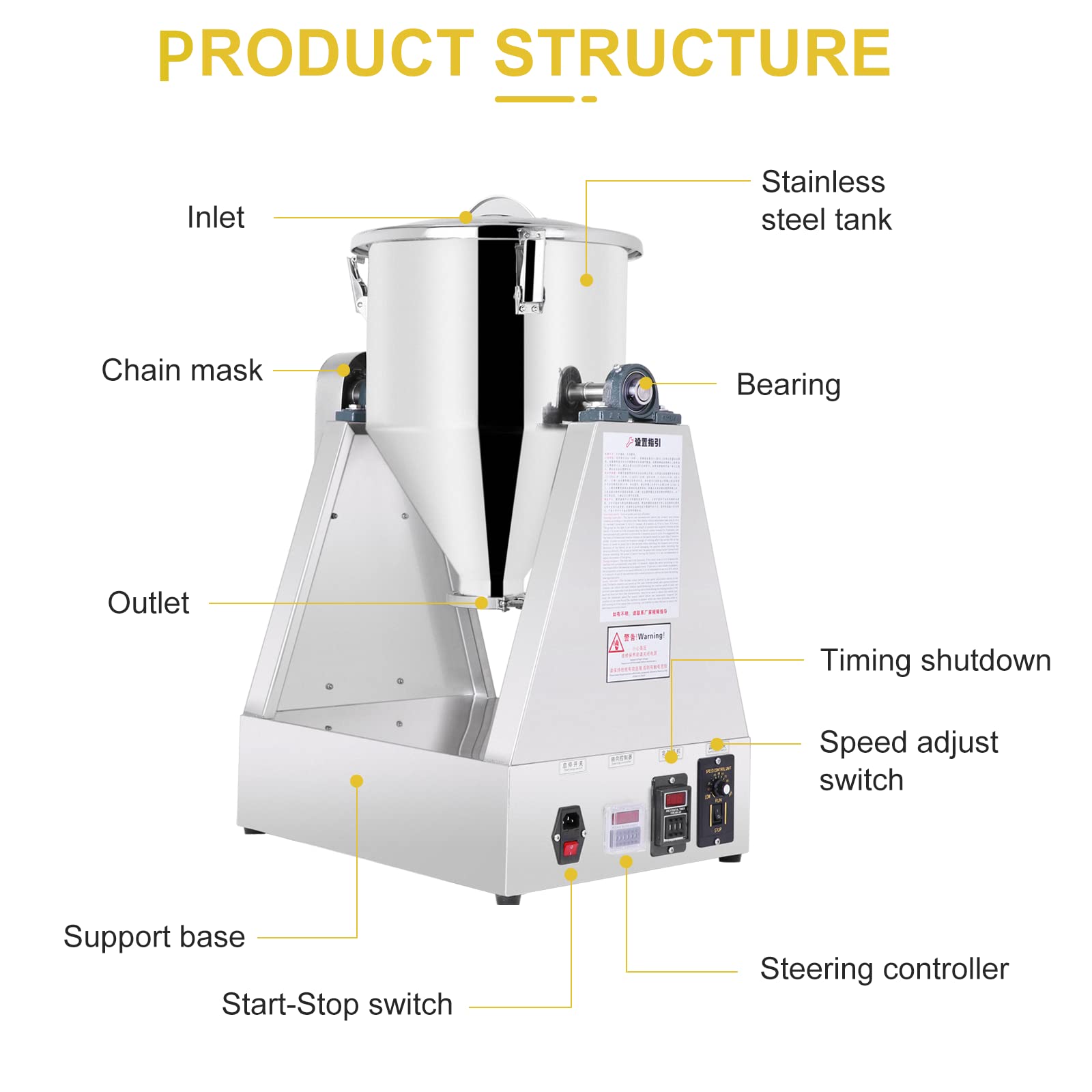 YUCHENGTECH 40L Lab Powder Mixer Machine - Industrial Dry Powder Blender for Food, Chemical, Medical Use - 0-33 RPM Granule Mixer (110V, 40L Capacity 10-20kg) - Perfect for Pharmaceutical Labs, Cosmetic Manufacturing & Food Processing