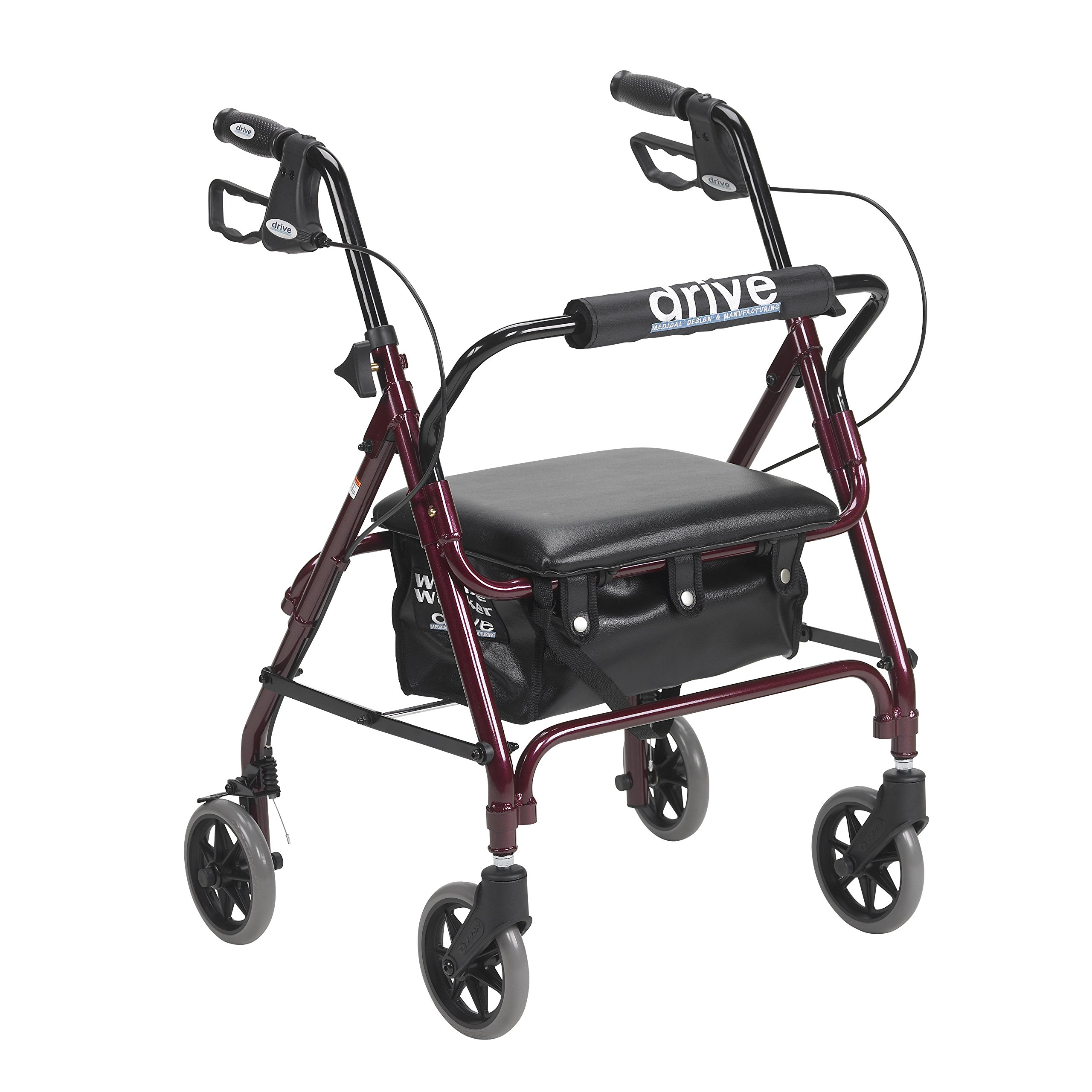 Drive Medical Junior Rollator Walker with Padded Seat & Backrest - Lightweight Mobility Aid for Kids & Teens (Red) - Ideal for Indoor/Outdoor Use, Recovery & Daily Support