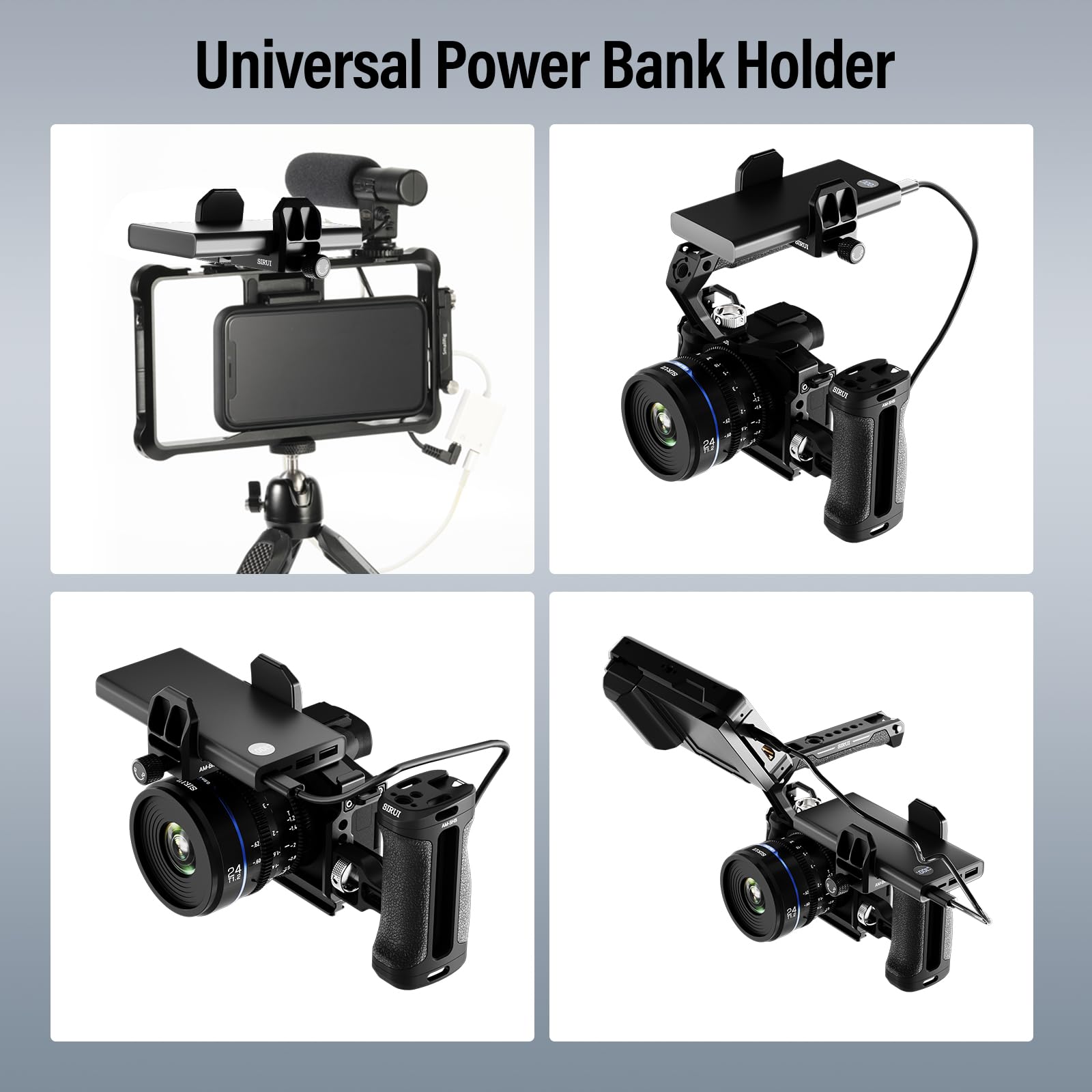 SIRUI Universal Aluminum Power Bank Holder - Adjustable Clamp Mount for Camera, Smartphone & DSLR - Perfect for Vlogging, Travel & Outdoor Photography