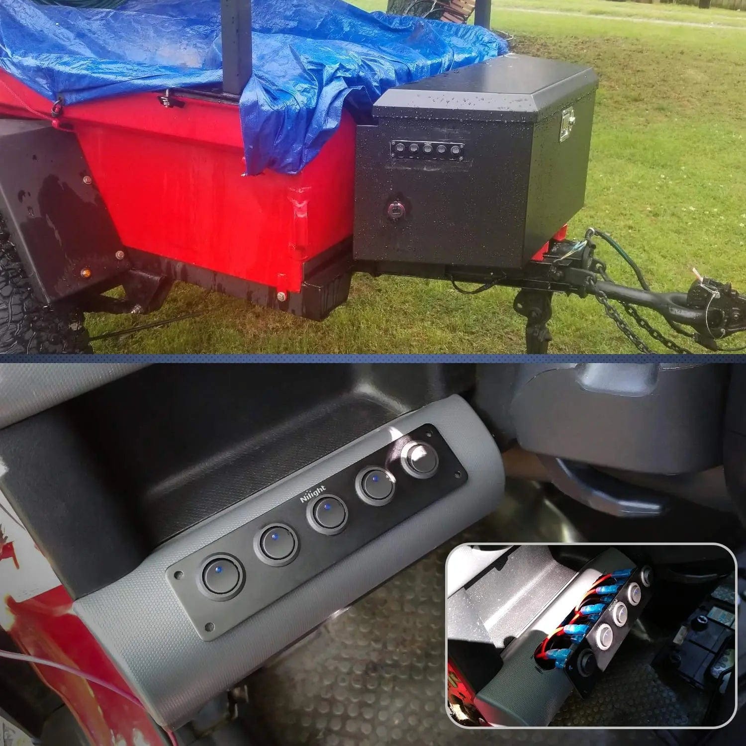 5 Gang 3 Pin Rocker Switch Panel with Blue LED - Perfect for Marine, RV, and Automotive Dashboard Control Panel