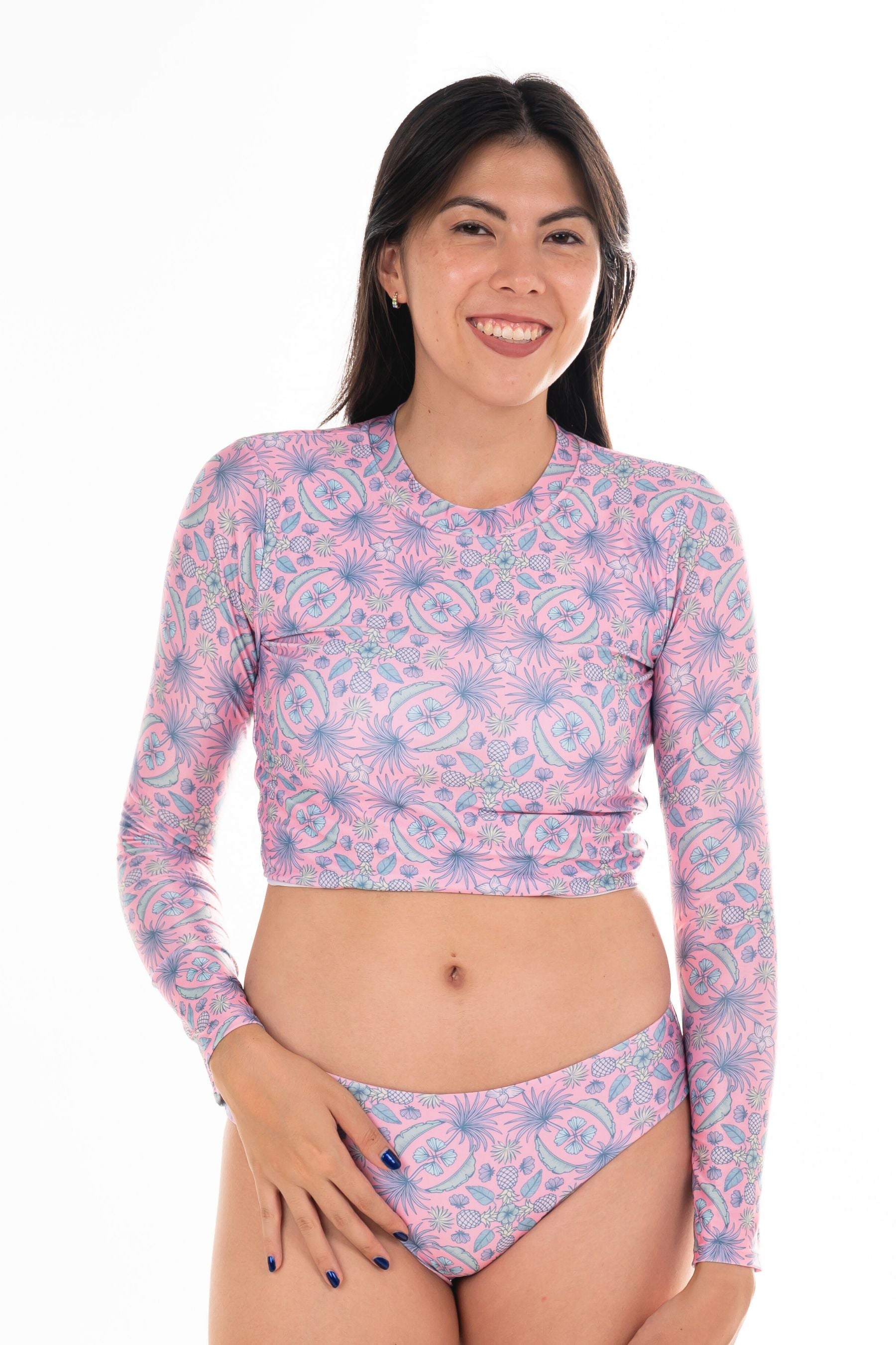 Maui Rash Guard UPF 50+ Sun Protection - Palm Fan Print Long Sleeve Swim Shirt for Men & Women - Perfect for Surfing, Swimming, and Beach Activities