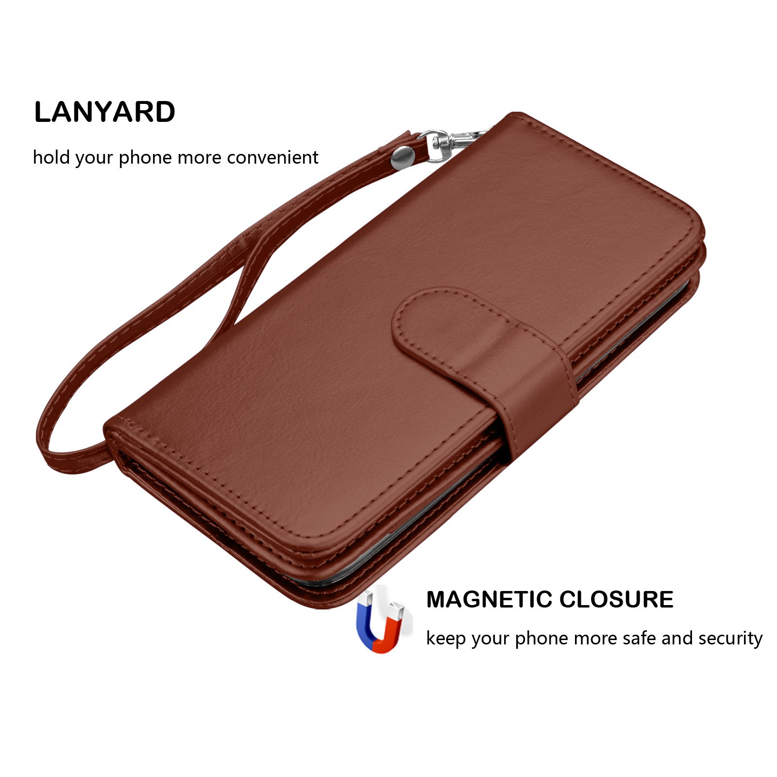 Premium PU Leather Wallet Case for Samsung Galaxy S7 Edge - 9 Card Slots, Detachable Flip Cover with Magnetic Wrist Strap & Kickstand (Brown) | Ideal for Business, Travel & Everyday Use