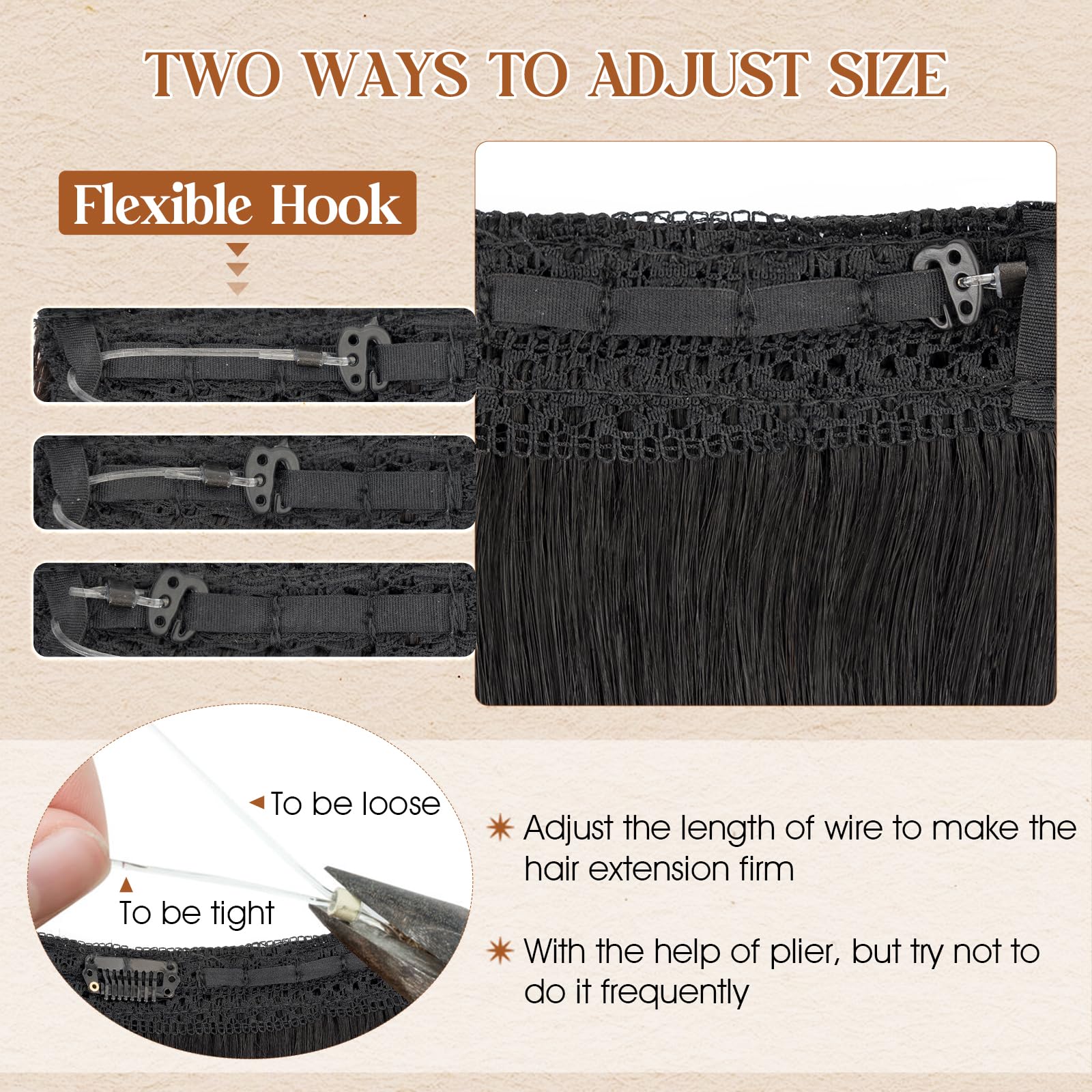 Benehair 16 Inch Halo Hair Extensions - 100% Real Human Hair, Invisible Wire & Fish Line, Dark Black, 65g | Perfect for Parties, Weddings, and Everyday Styling