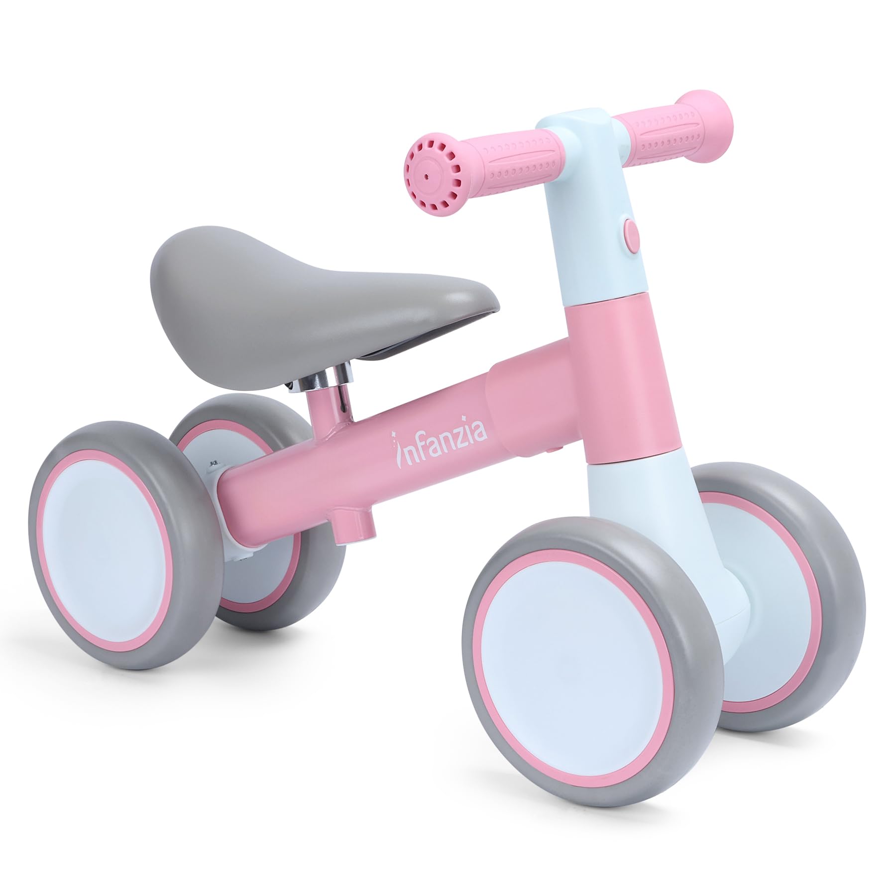 INFANZIA Adjustable Baby Balance Bike for 12-36 Months - No Pedal 4-Wheel Toddler Bike for Boys & Girls | Perfect First Birthday Gift & Learning Toy for 1 Year Olds | Indoor & Outdoor Riding Fun