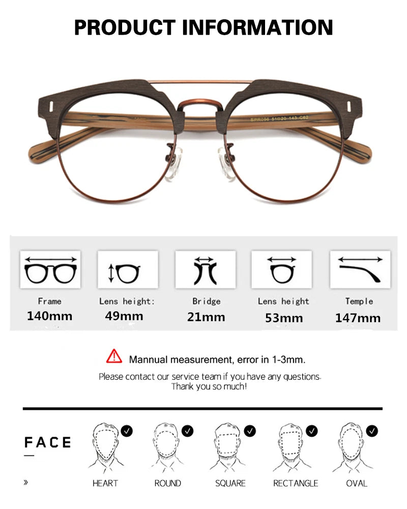 Aimee Unisex Full Rim Round Double Bridge Acetate Alloy Eyeglasses 1093 - Stylish Retro Frame for Men & Women - Perfect for Reading, Work, and Fashion Accessories