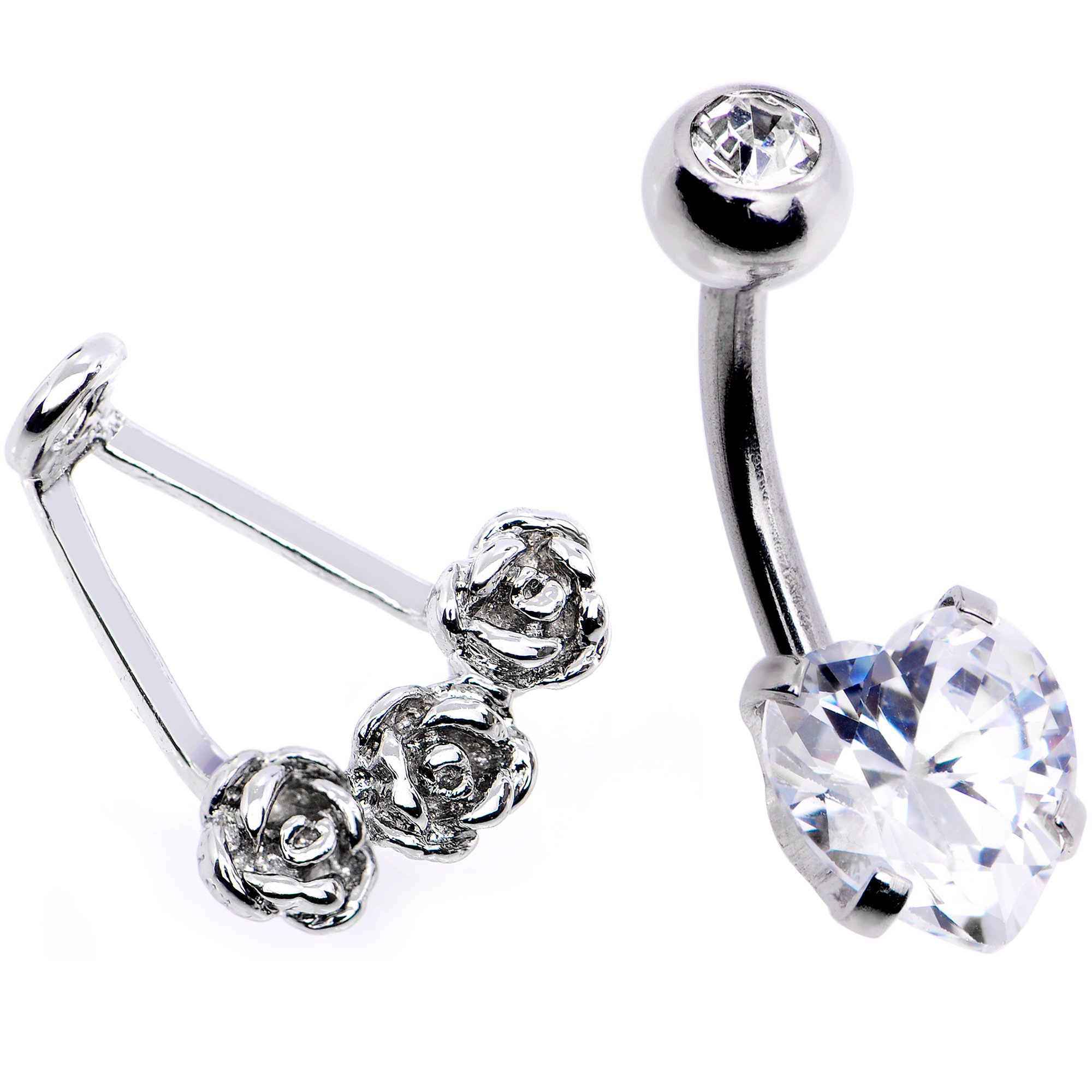 Body Candy Steel Heart Kissed Rose Dangle Belly Ring - Elegant Navel Piercing Jewelry for Women, Perfect for Parties, Beach & Everyday Wear