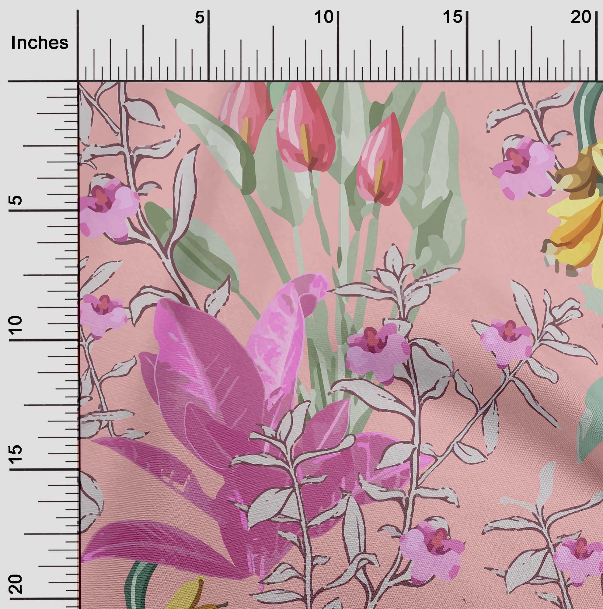 oneOone Polyester Spandex Tropical Floral Print Fabric - Medium Pink Dress Material (56 Inch Wide) for Summer Dresses, Skirts & DIY Fashion Projects