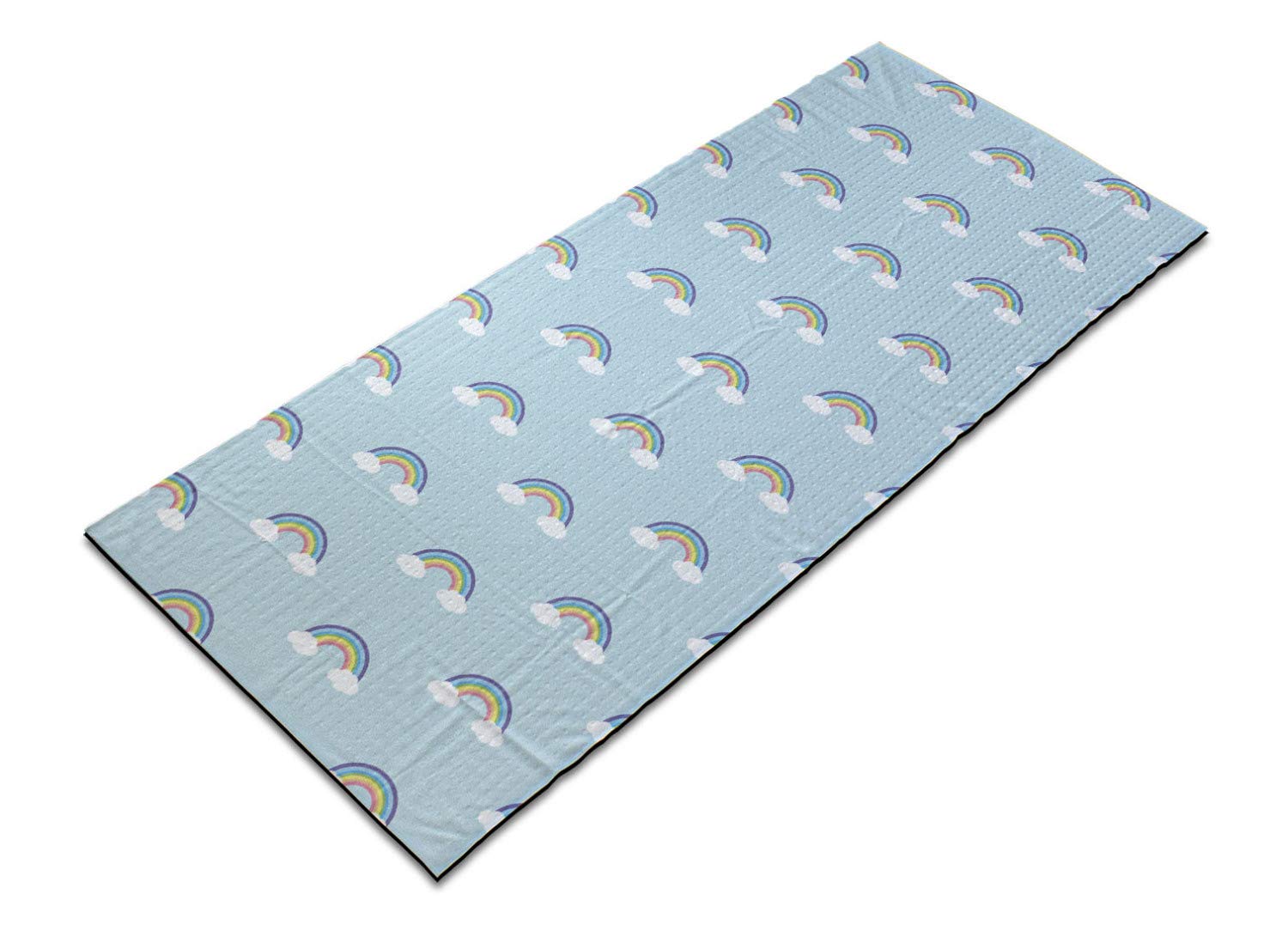 Ambesonne Non-Slip Yoga Mat Towel - Rainbow Cartoon Clouds Design, Sweat Absorbent for Yoga & Pilates, 25