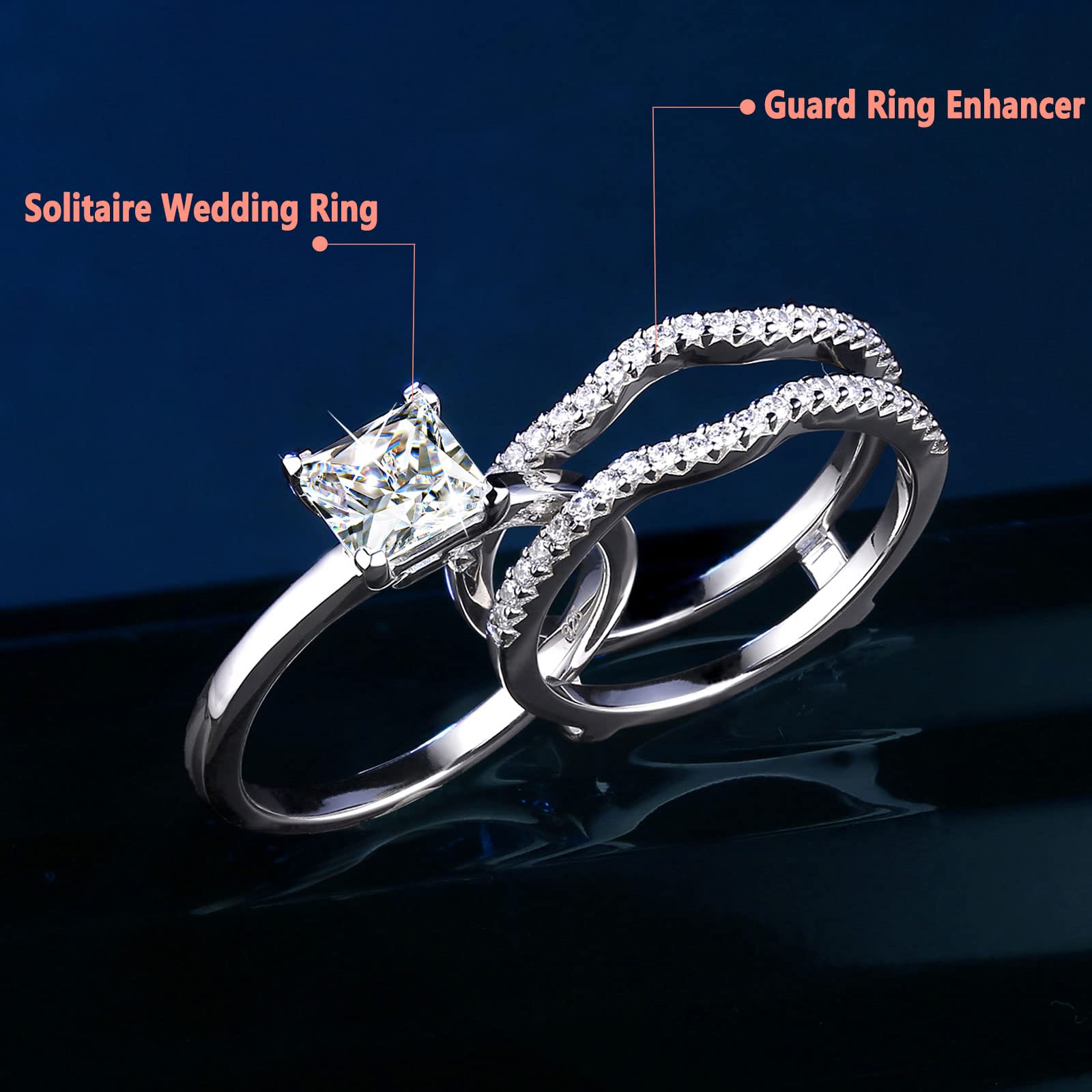 Princess Cut CZ Solitaire Engagement Ring & Wedding Band Set in Sterling Silver (Sizes 5-12) – Perfect for Proposals, Anniversaries, and Bridal Jewelry