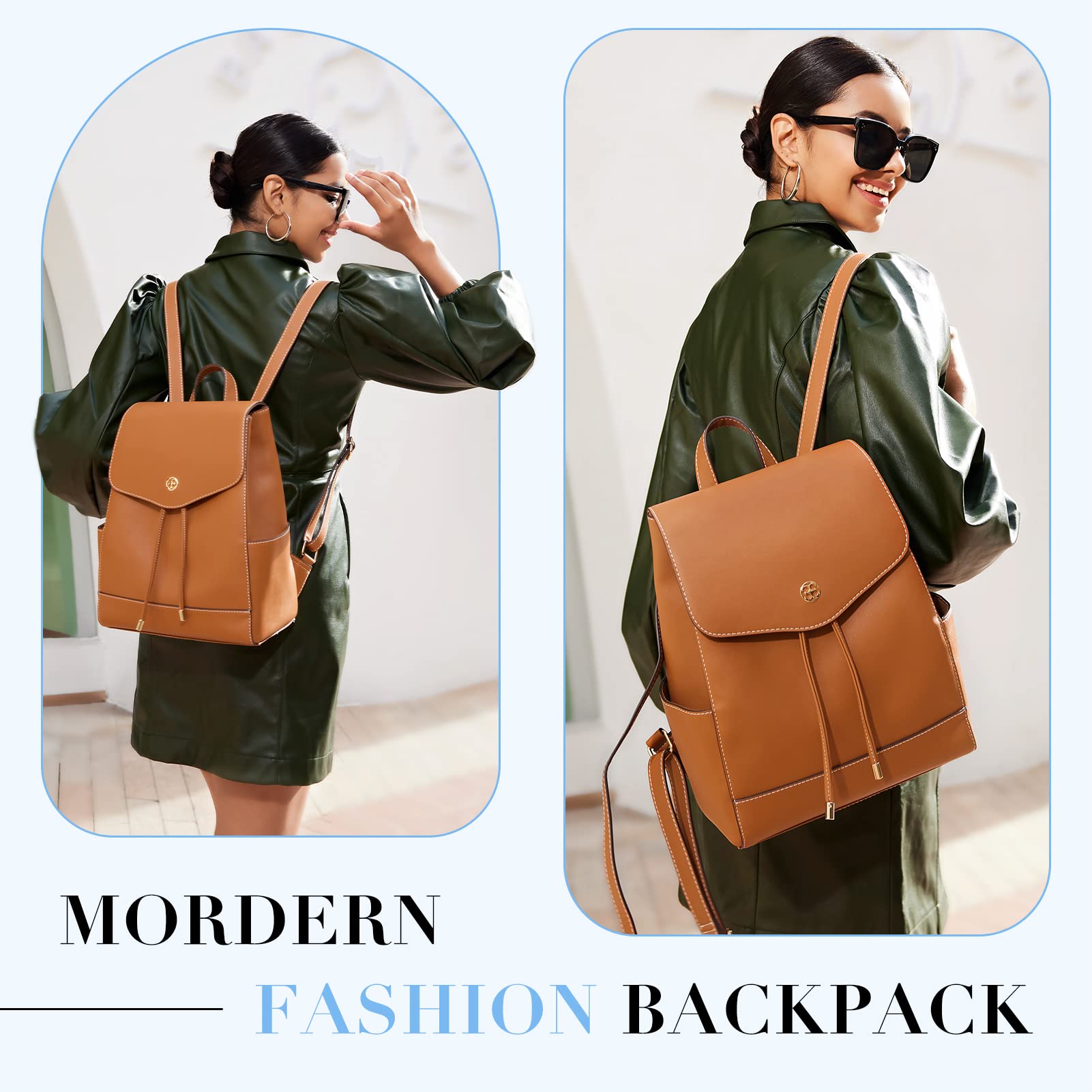 Missnine Women's Small PU Leather Backpack Purse - Fashionable Travel Bag & Casual Daypack for Work, School & Outings (Brown)