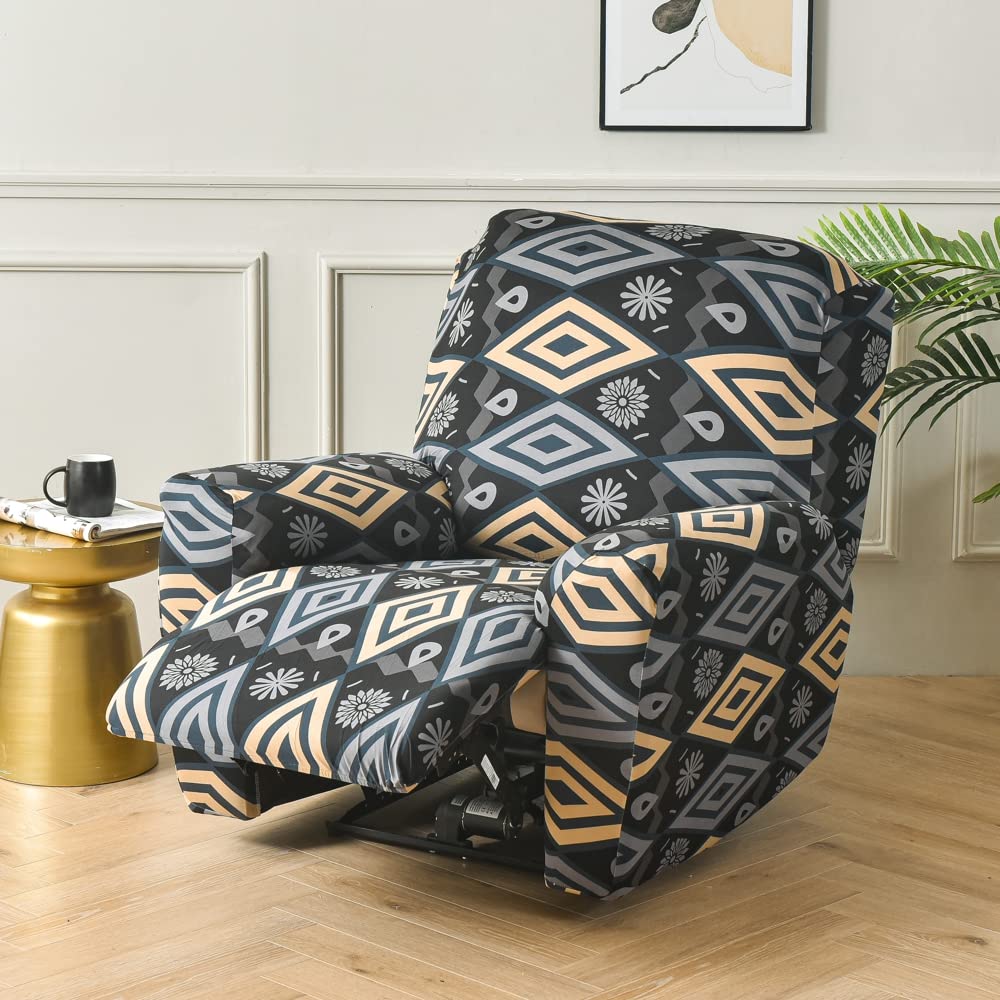 4Pcs Non-Slip Recliner Chair Covers with Side Pockets - Stretchable Furniture Protector for Reclining Sofa & Couch - Perfect for Living Room, Home Theater & Relaxation (Color01)