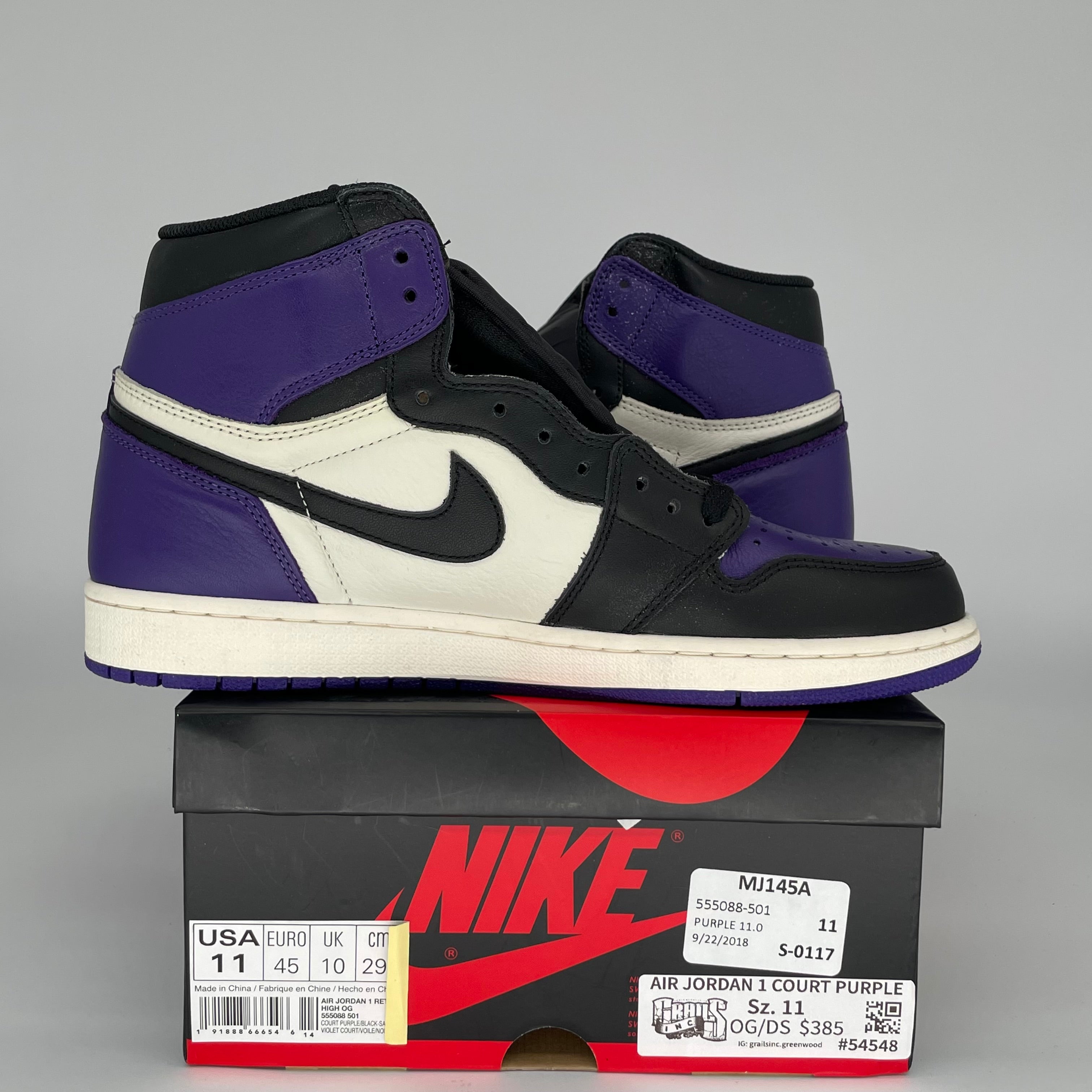 Original: AIR JORDAN 1 COURT PURPLE SIZE 11 555088 501   Optimized: Air Jordan 1 Retro High OG 