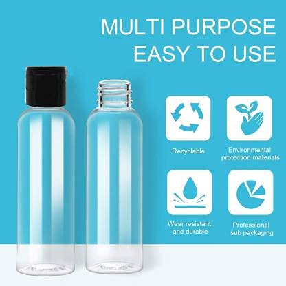 Refillable 100ml Clear Plastic Travel Bottles with Black Flip Cap - Leak Proof Squeeze Cosmetic Containers for Toiletries, Shampoo, Lotion (Pack of 6) | Perfect for Air Travel, Gym, Camping & Hotel Toiletries