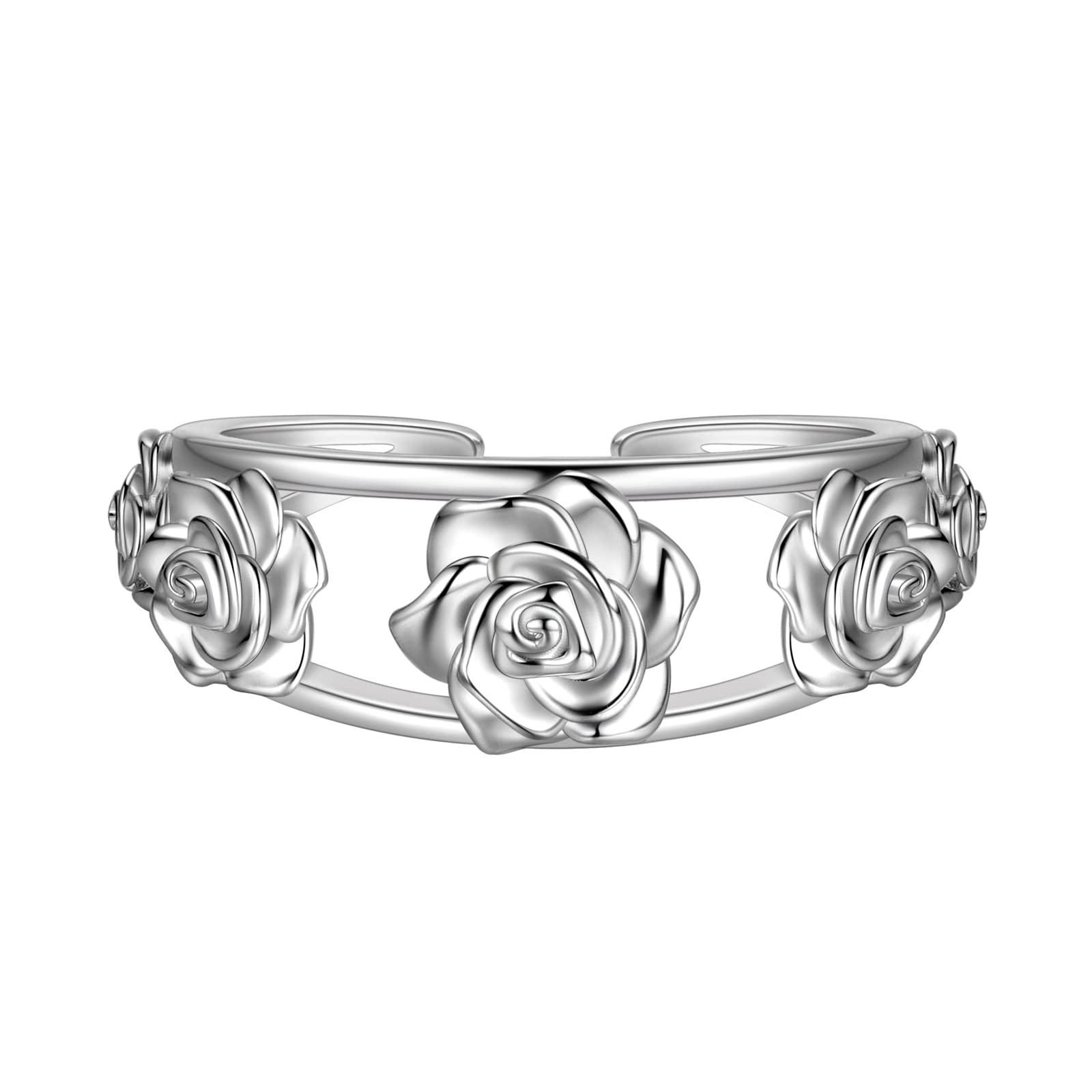 Beautlace Adjustable Rose Flower Ring - Silver & Black Gun Plated Open Band, Elegant Wedding & Engagement Jewelry Gift for Women - Perfect for Valentine's Day, Anniversary & Romantic Occasions