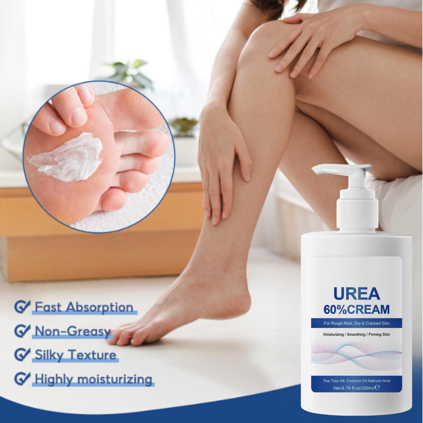 60% Urea Foot Cream for Cracked Heels & Dry Skin - 200ml Moisturizing Hand & Foot Repair Treatment - Intense Hydration for Rough, Calloused Feet - Perfect for Daily Foot Care & Pedicure Prep