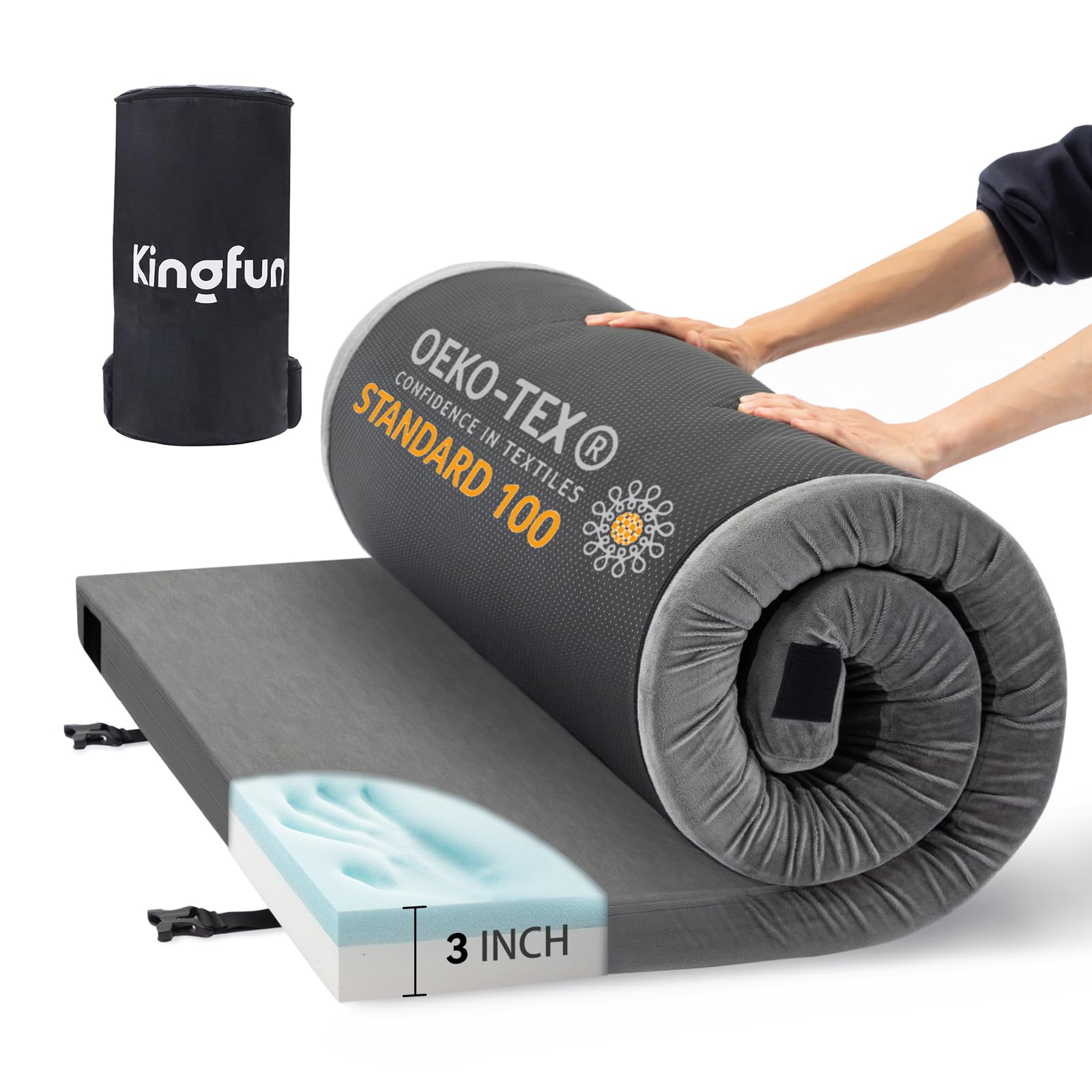 Ultra Comfortable Sleeping Pad for Adults - Thick Portable Floor Mat for Camping, Hiking, Travel & Car Sleeping - Includes Removable Travel Bag - Perfect for Outdoor Adventures & Road Trips