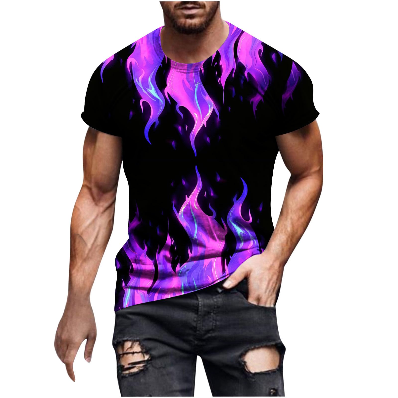 3D Flame Printed Men's Graphic T-Shirt - Cool Summer Short Sleeve Tee for Casual Wear | Trendy Streetwear & Everyday Outfits