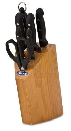 **Arcos 8-Piece Nitrum Stainless Steel Professional Kitchen Knife Set – Ergonomic POM Handle, Broad Blade, Smooth Edge, Black (Series Maitre) – Perfect for Chefs, Home Cooking & Gourmet Meal Prep**