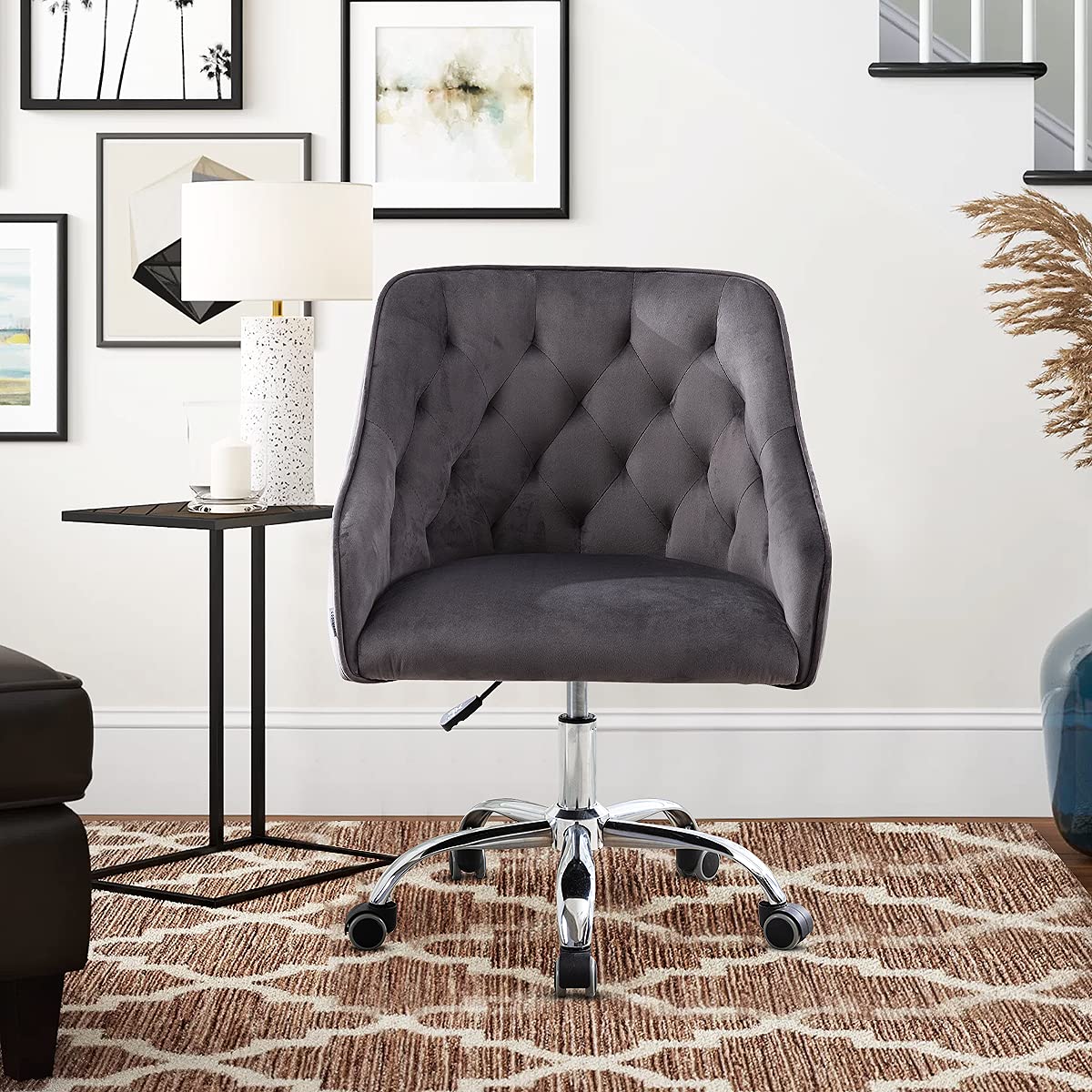 Ergonomic Office Chair with Adjustable Height & Swivel - Soft Velvet Computer Desk Task Chair for Home Office, Study, Bedroom - Dark Gray - Perfect for Remote Work, Gaming & Long Hours Sitting