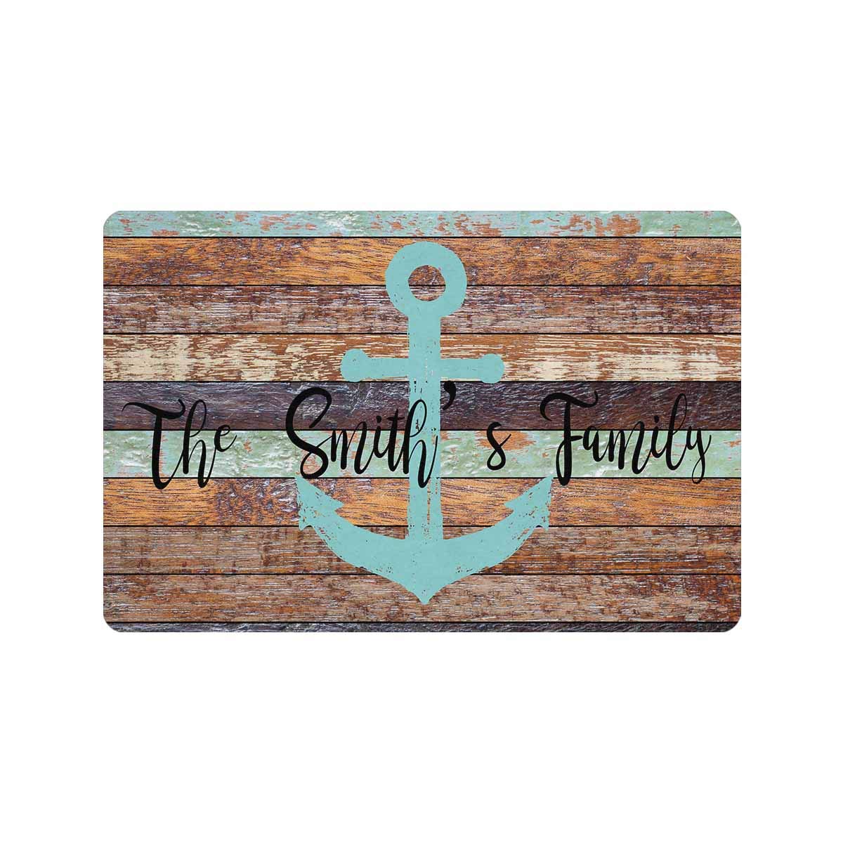 Custom Personalized Text Doormat - Nautical Anchor & Rustic Barn Wood Design, Non-Slip Indoor/Outdoor Welcome Mat (23.6x15.7 Inches) for Front Door, Kitchen, Patio & Entryway Decor