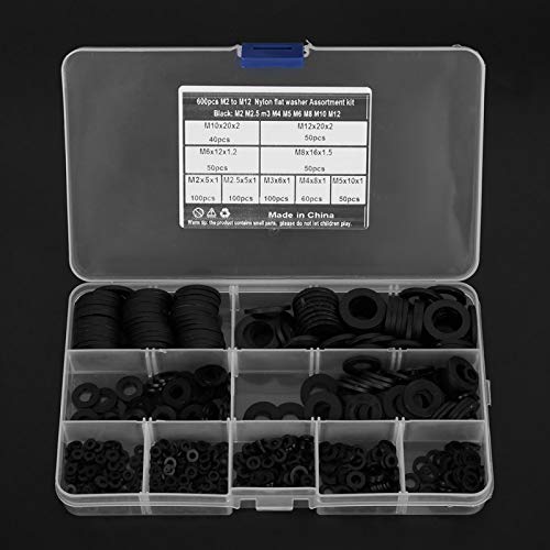 M2-M12 Nylon Spring Washers 600Pcs - 9 Size Assortment for Electronics, Office Equipment & DIY Projects | Flat Washers for Secure Fastening in Appliances, Furniture & Machinery
