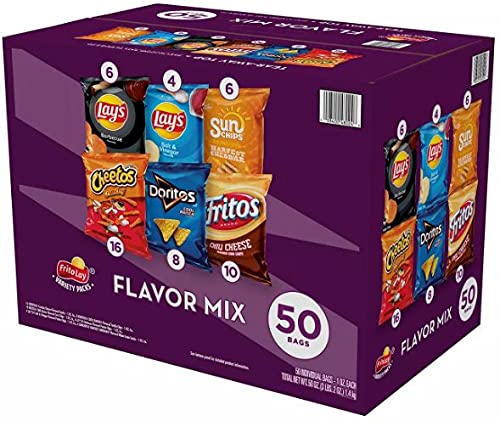 Frito-Lay Variety Pack Snack Chips - 50 Count Assorted Flavors Mix for Parties, Office Snacks & Family Gatherings