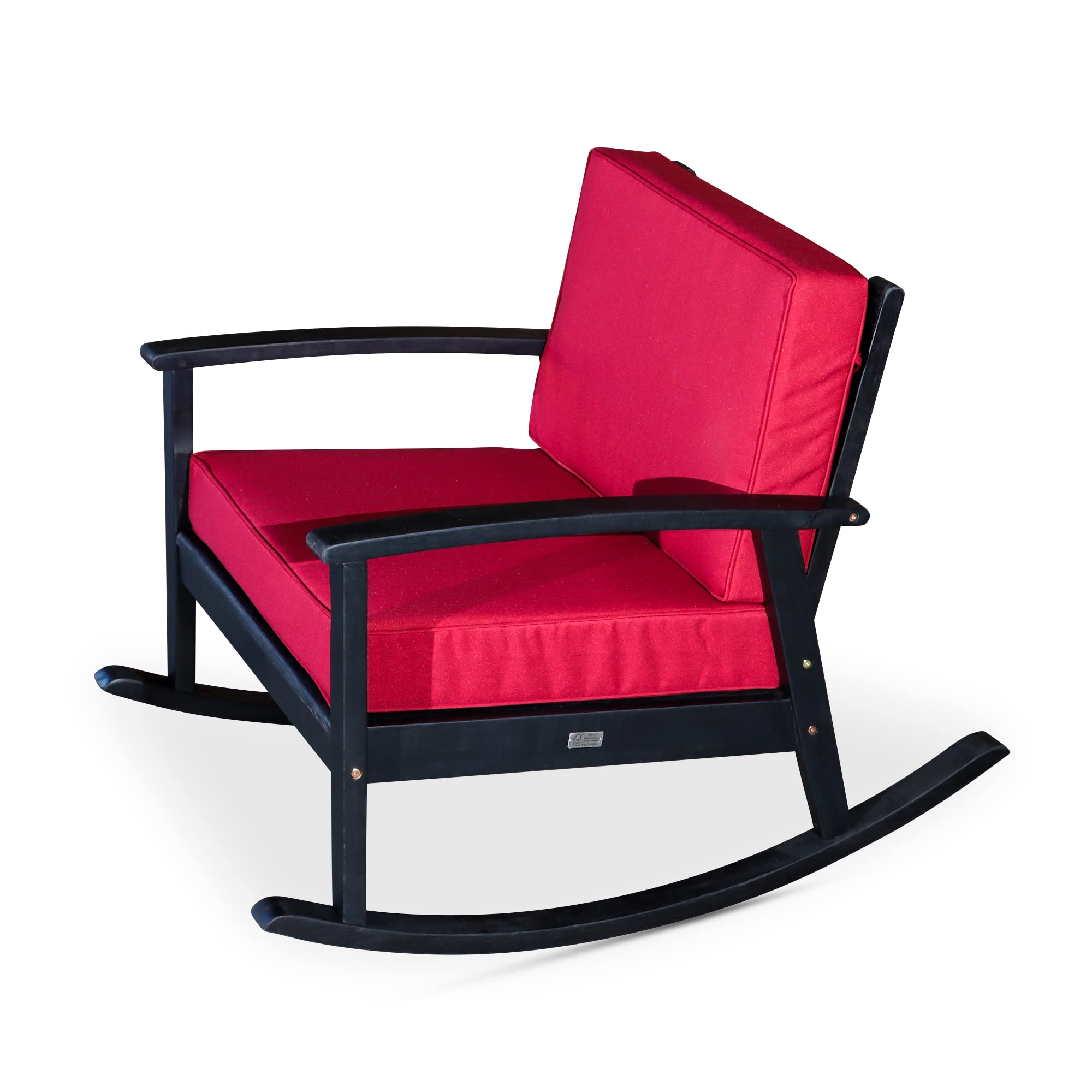 DTY Outdoor Living Longs Peak Deep Seat Eucalyptus Rocker - Espresso Finish with Burgundy Cushions | Patio, Garden & Deck Furniture for Relaxing Outdoors