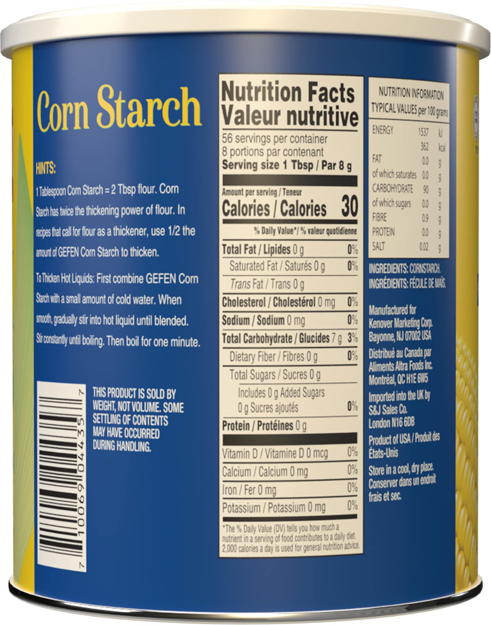 Gefen 100% Pure Corn Starch - 16oz (2 Pack, Total 2 Lbs) | Gluten Free Thickener for Baking & Cooking | Resealable Lid | Single Ingredient | Perfect for Sauces, Soups & Desserts
