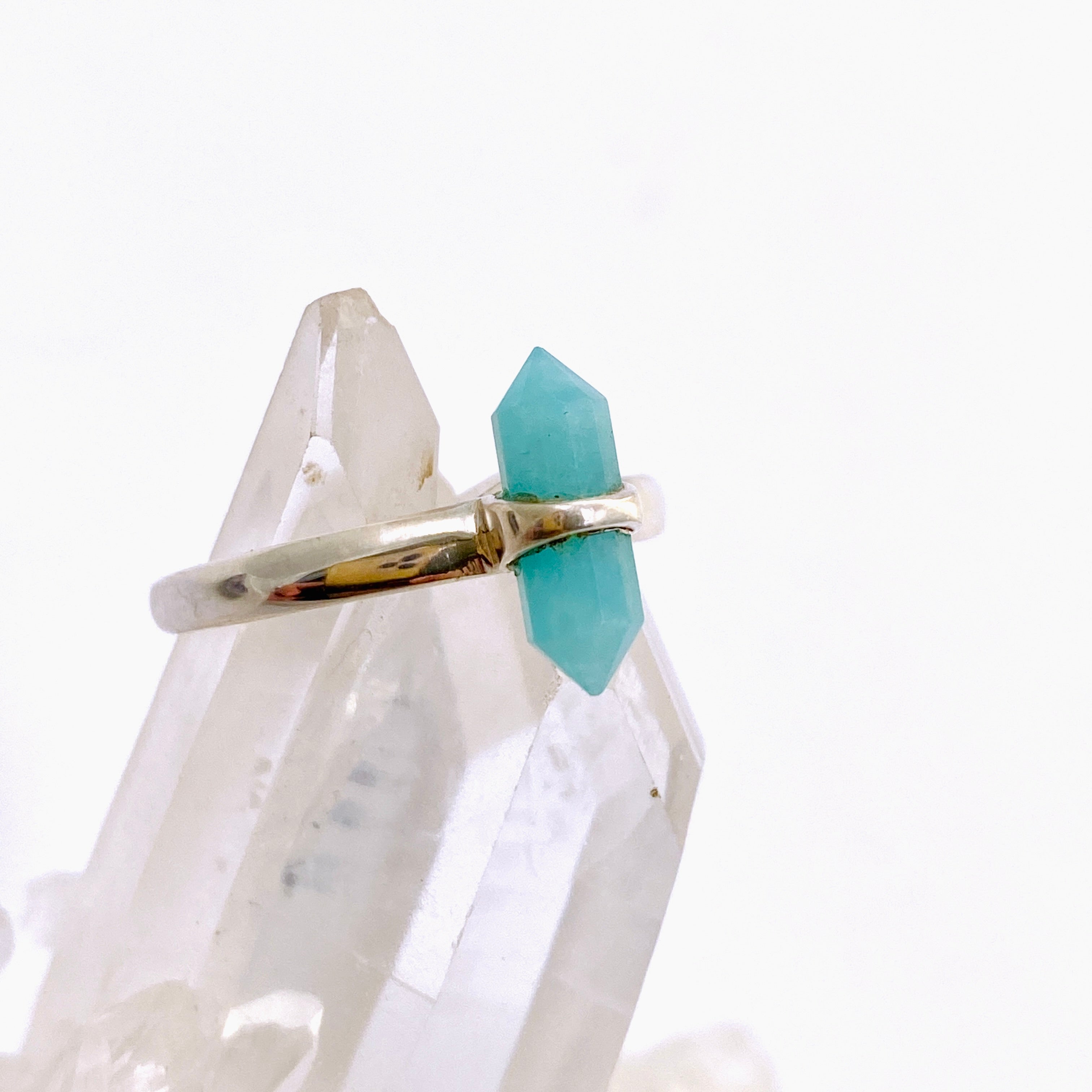 Amazonite Double Point Ring - Natural Gemstone Jewelry for Women, Healing Crystal Ring for Meditation & Energy Balancing - Perfect for Spiritual Gifts & Boho Fashion