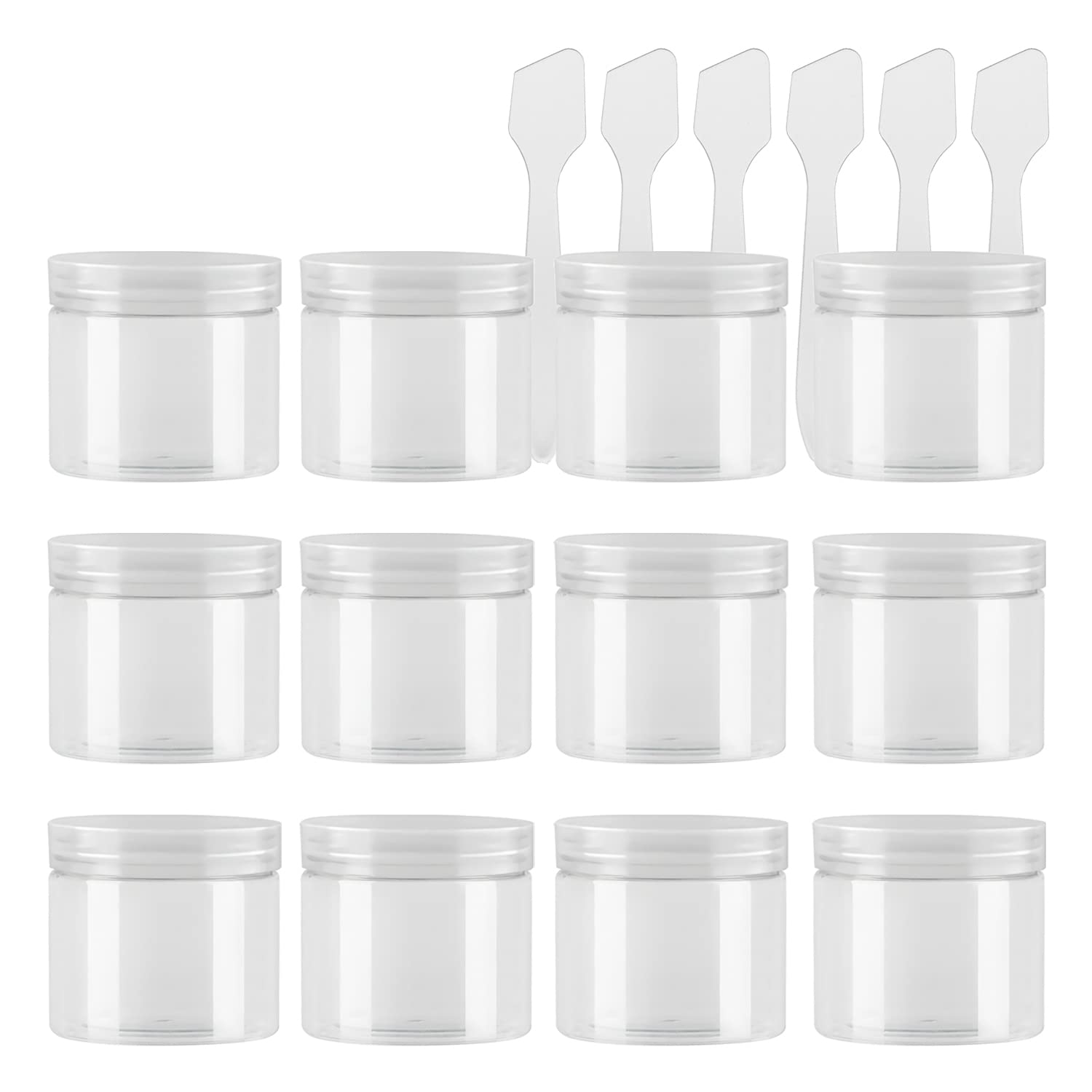 12 Pack 50ml Clear Plastic Cream Jars with Lids - Small Cosmetic Containers for Makeup, Skincare, Toiletries & Travel - Perfect for Face Cream, Lotion, Salve Storage (BPA-Free)
