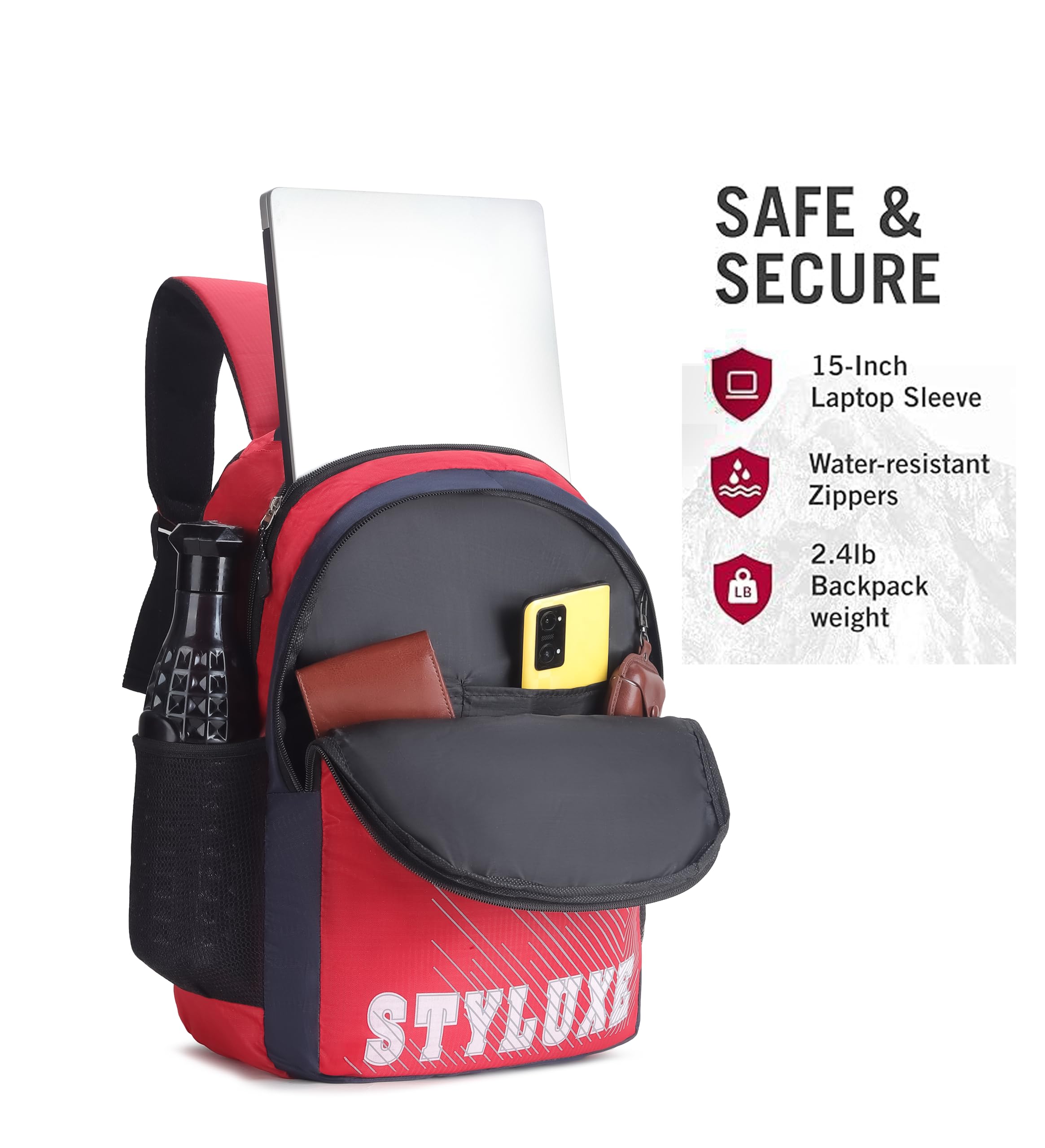 Styluxe Lightweight Red & Blue Backpacks for Boys, Girls, Men & Women - Durable School, College, Office & Travel Laptop Bag - Perfect for Daily Commute, Campus Life & Business Trips