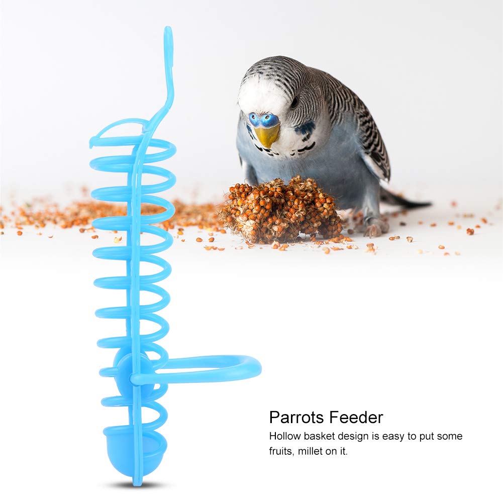 Blue Parrot Feeder Basket - Hanging Millet Holder for Birds, Food & Fruit Feeding Perch Stand - Durable Hollow Basket for Vegetables & Seeds - Perfect for Parrots, Cockatiels & Small Birds (Cage Accessory)