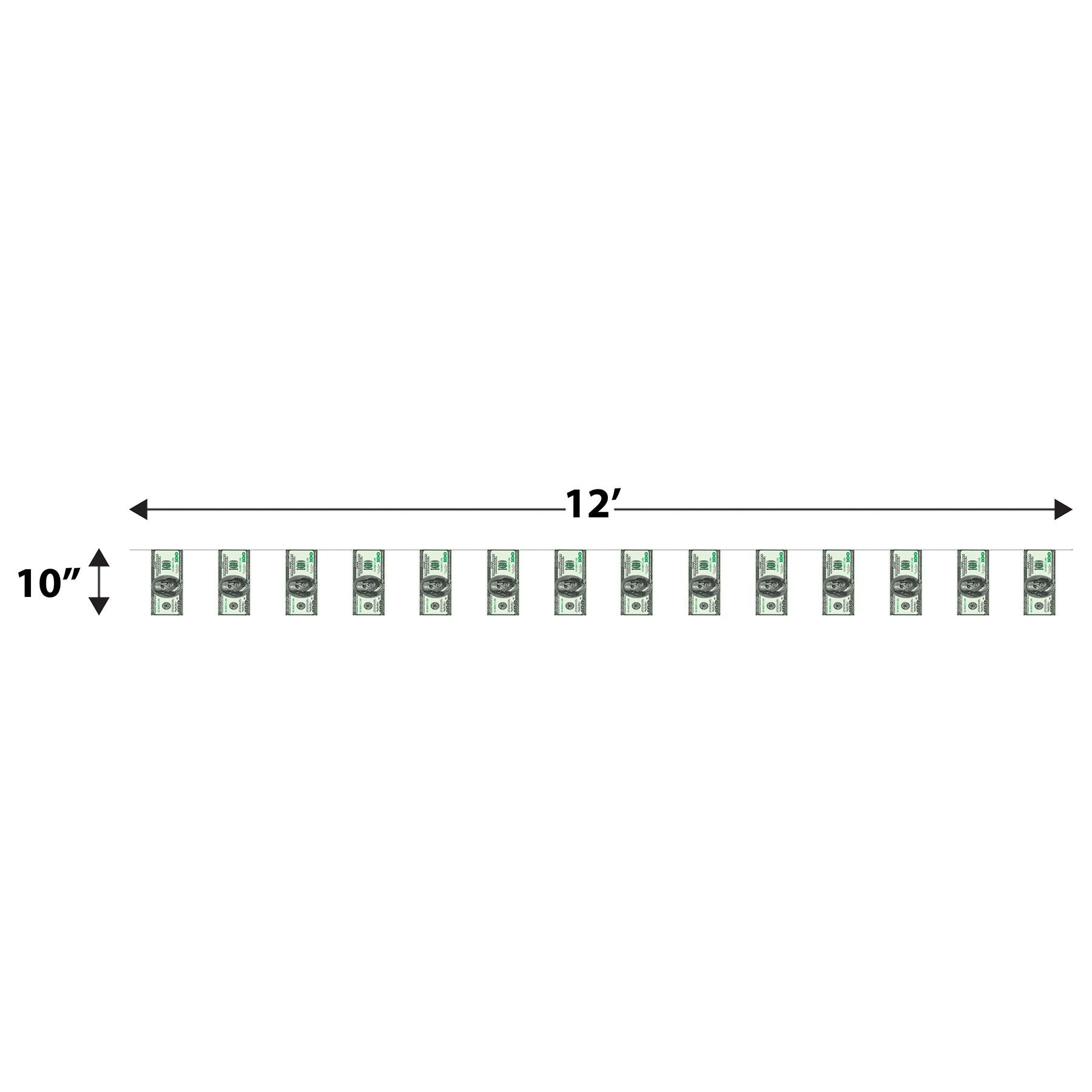 12 Pack Beistle $100 Bill Pennant Party Banner - Premium Dollar Bill Decorations for Birthday, Graduation & Casino Themed Parties - Perfect for Wall Decor, Photo Backdrops and Event Decorations